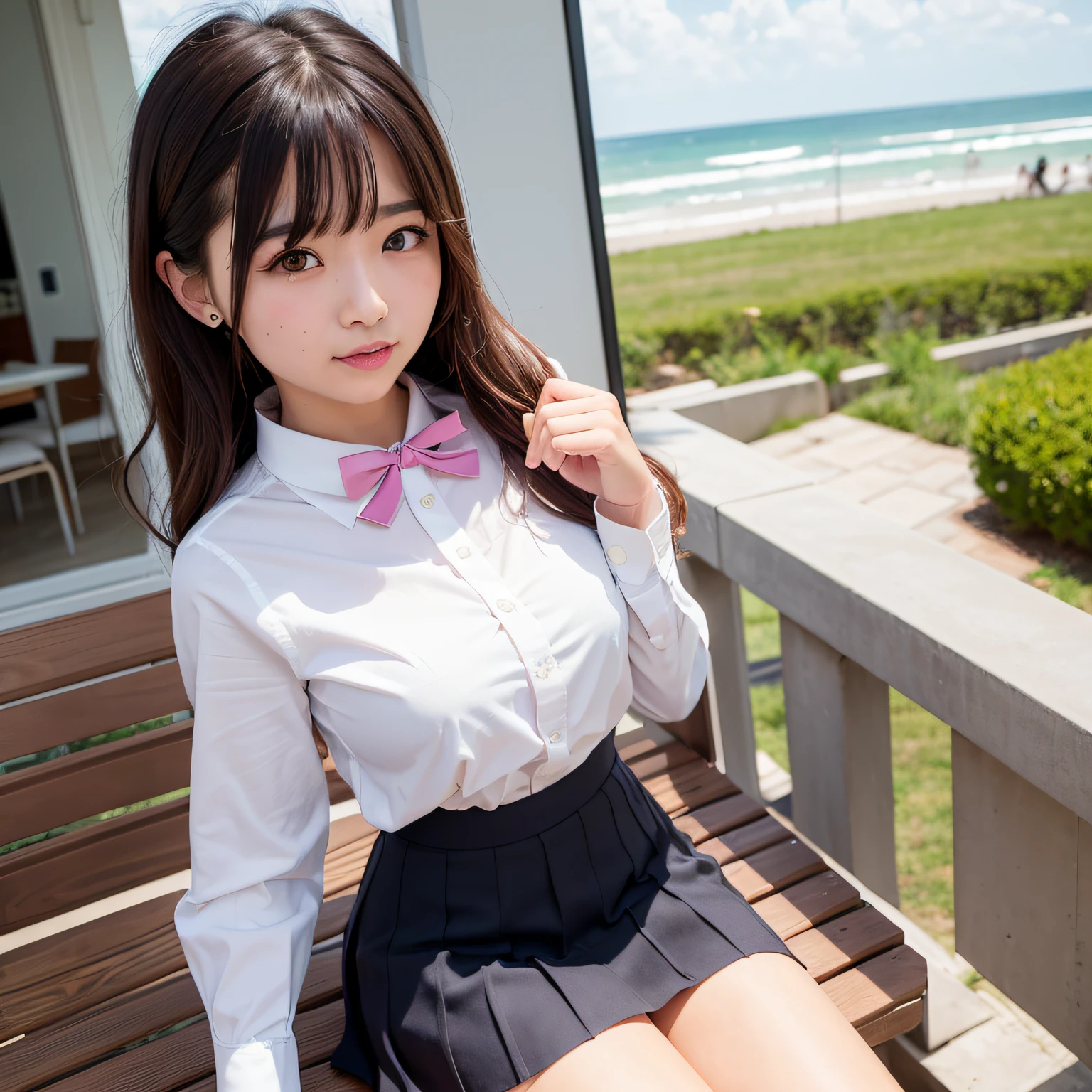 One Woman、smile、Pink underwear、Are standing、Glasses