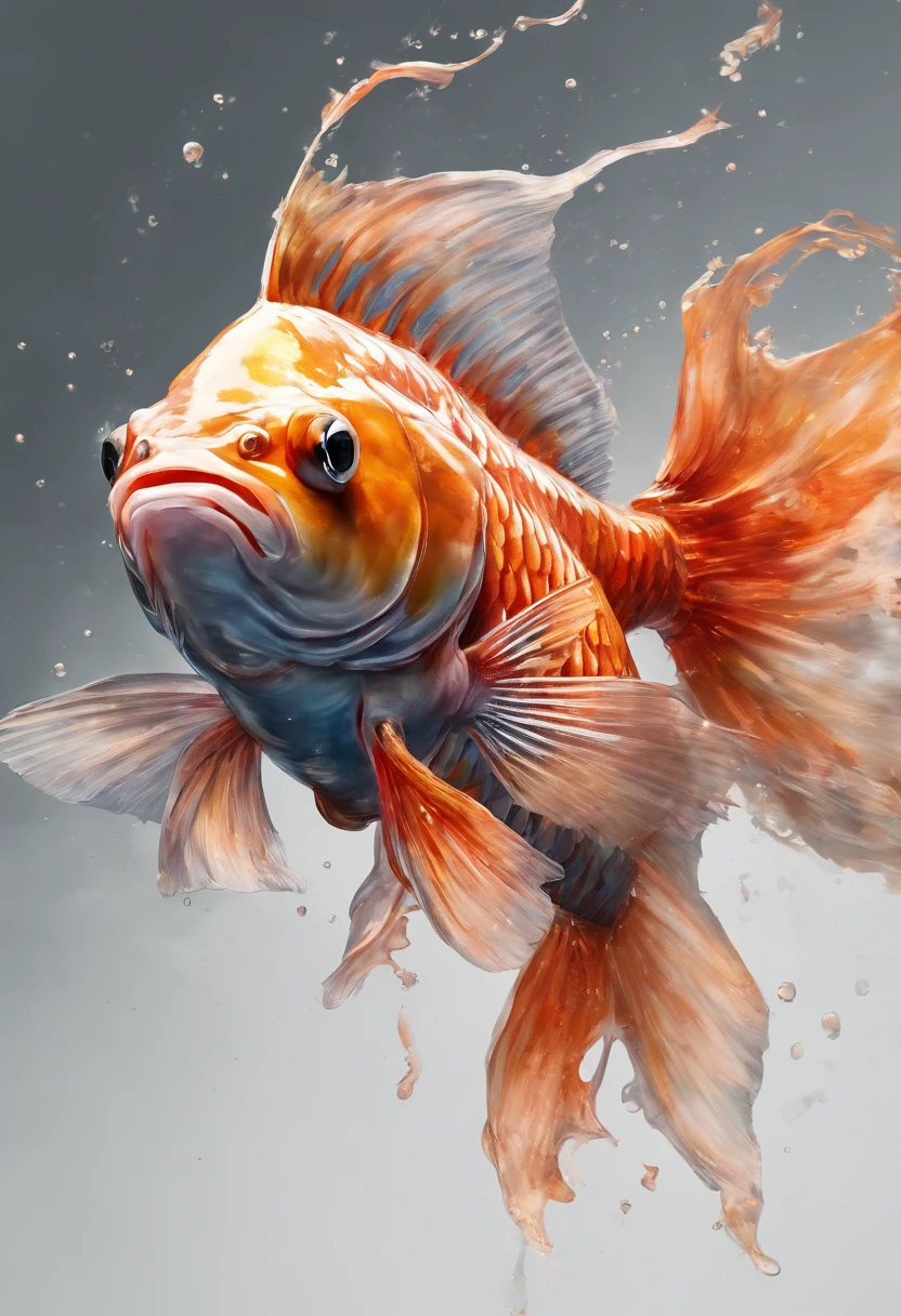 Perfect centralization, Fantastic black goldfish, alegria, Standing position, beleza abstrata, Centrado, looking at the camera, Facing the camera, Approaching perfection, Dynamic, altamente detalhado, liso, foco nítido, 8k, alta resolução, illustration, arte de Carne Griffiths e Wadim Kashin, Personagem Goldfish, fundo com pinceladas aparentes, fundo com cores fragmentadas, tons vívídos, fundo com nebulosas de tinta