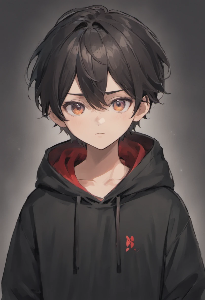  boy with brown eyes, white skin,and black hair wearing a black hoody