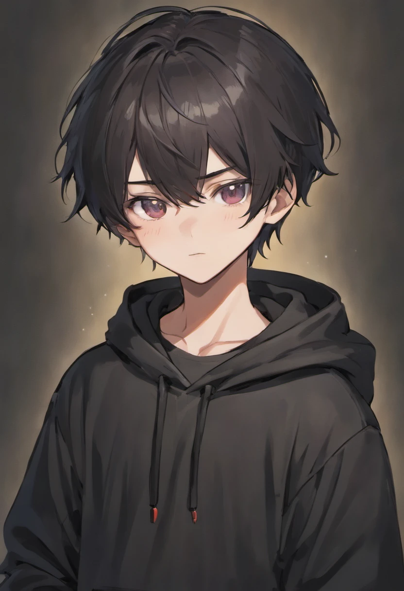  boy with brown eyes, white skin,and black hair wearing a black hoody