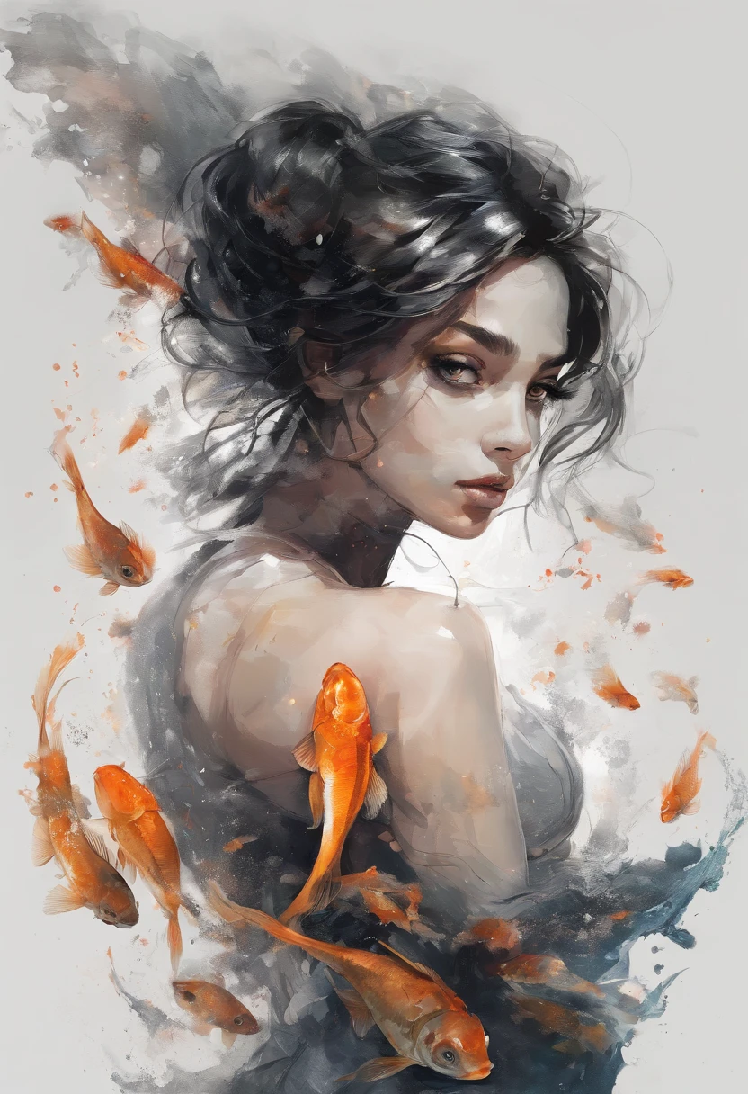 Perfect centering, Fantastic Black Goldfish 1.5, cheerfulness, Standing position, Abstract beauty, Centered, Approaching perfection, Dynamic, Highly detailed, Smooth, 8K, hight resolution, Illustration, art by carne griffiths and wadim kashin
