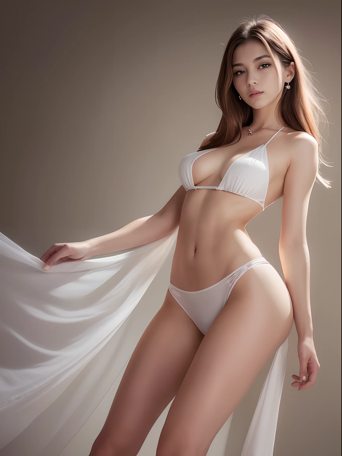 Highest Quality, excellent details, 超A high resolution, (fidelity: 1.4), The best illustrations, Photograph the whole body,favor details, Highly condensed 1girl, with a delicate and beautiful face, Delicate collarbones, hightquality, Shyness,Frolic,dance,Soft buttocks,toppless,bare upper body,At the observatory,Wear white high heels,robe blanche