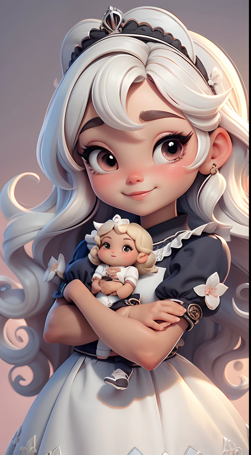 Create a series of black dolls afro chibi style cute baby with a cute reign theme, each with lots of detail and in an 8K resolution. All dolls should follow the same solid background pattern and be complete in the image, mostrando o (corpo inteiro, incluindo as pernas: 1.5)
Boneca Mini princesa: Chame-a de Marina. Ela deve ter cabelos longos. Seus olhos devem ser grandes e expressivos, with long eyelashes and rosy cheeks. Sorriso delicado e branco. Accessories in modern clothing. Marina deve estar vestida com um vestido detalhado. She must be without anything in her hands, deixando elas vazias. Certifique-se de adicionar detalhes nas roupas, como saias e brilho, sapatilha bonito
Certifique-se de adicionar sombras, texturas e detalhes nos cabelos, roupas, Princess utensils, to make them even more adorable and charming.
