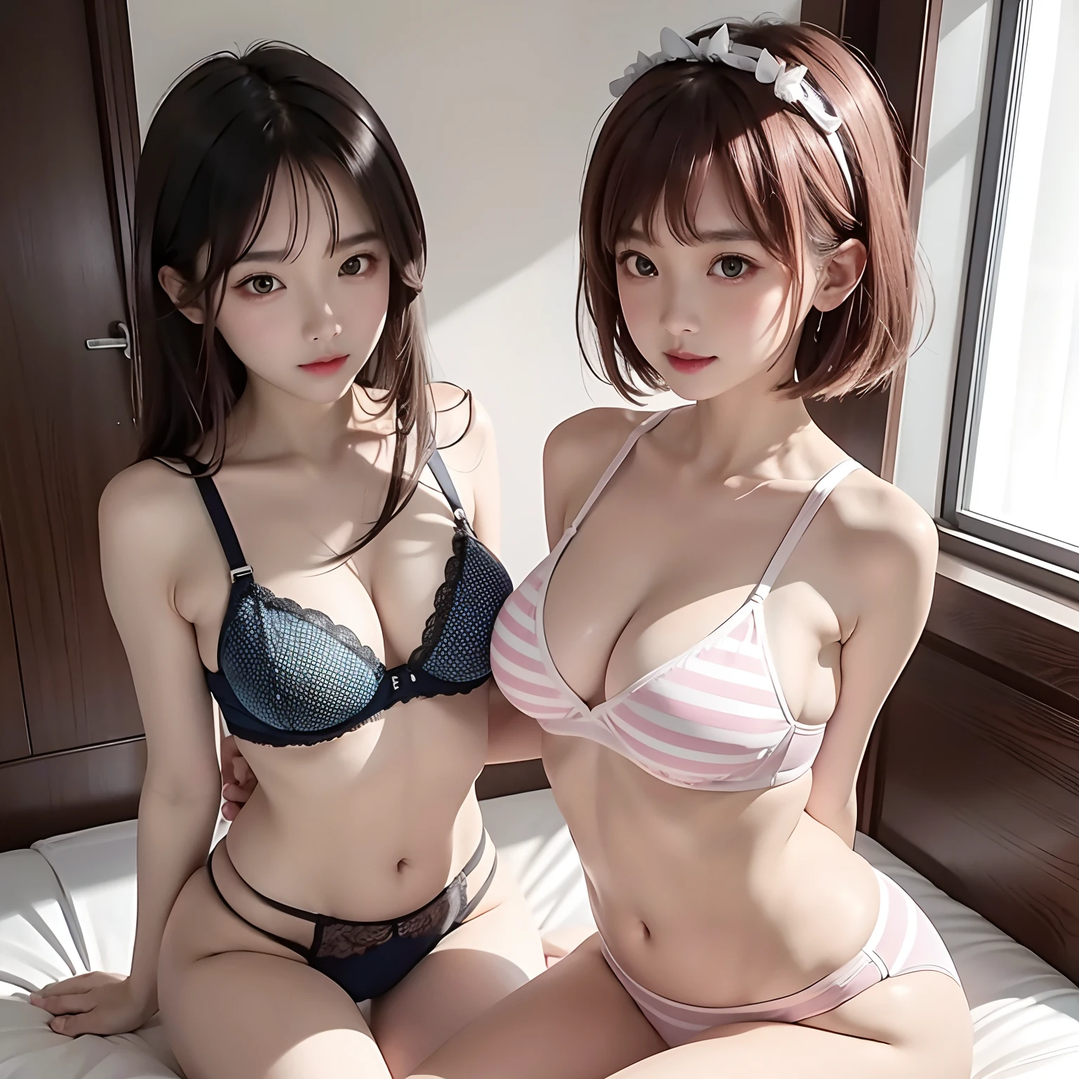 NSFW 4kqulity, top-quality, Misaka_mikoto, Brown-eyed, Short_hair, subminiature_Breast,)On a hotel bed Blue lingerie 16age sexypose Bewitching Breaking a white bra with heavy sweating、Pink bra、Blue bra、Green bra、Greybra、Light grey bra、 Striped bra、Polka Dot Bra、Plaid bra、Cute bra、Kids Bra、Sportsbra、Camisole、Cotton panties