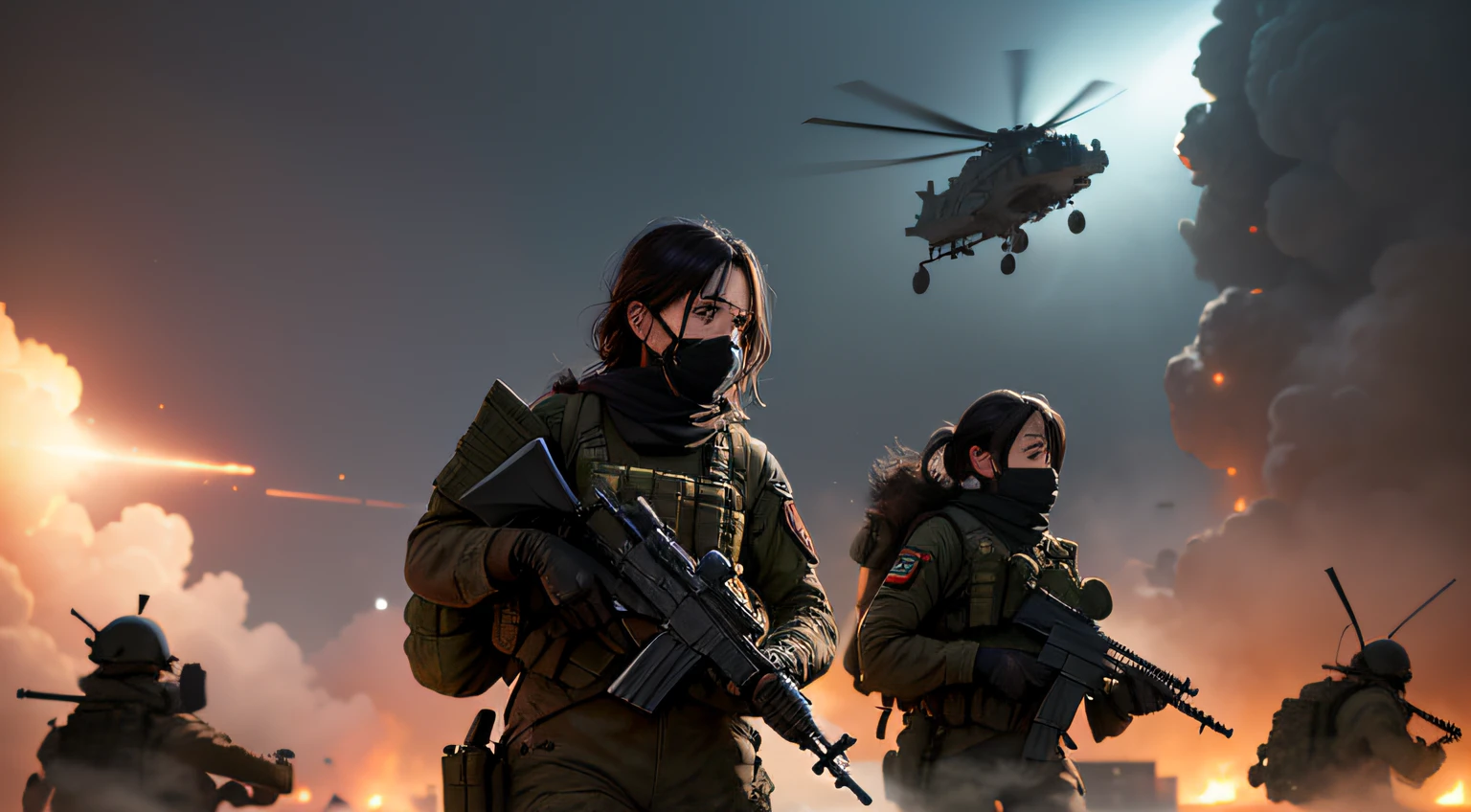 (best quality,4k,8k,highres,masterpiece:1.2),ultra-detailed,realistic,photographic,war-themed,action-packed,soldier in combat,modern warfare,breathtaking landscapes,explosions in the background,grim atmosphere,adrenaline rush,nighttime cityscape,urban warfare,tactical equipment,special forces soldiers,war machines,high-tech weapons,advanced military technology,impressive graphics,immersive experience,vivid colors,dynamic lighting effects,movie-like scenes,highly detailed textures,realistic facial expressions,intense emotions,high-octane gameplay,sharp focus,real-time rendering,professional,scenic beauty,suspenseful moments,bokeh|hazy blue,gritty atmosphere,jet fighters soaring above city skyscrapers,war-torn buildings and ruins,combat helicopter flying low over a warzone,tank firing in the distance,night vision goggles,grenades exploding,sniper marksman on a rooftop,targeting scope,set in a war-torn country,airstrikes in the night sky,smoke and dust clouds,infantry fighting in close quarters,bullet tracers streaking through the air,highly detailed weaponry and uniforms,explosive action sequences.