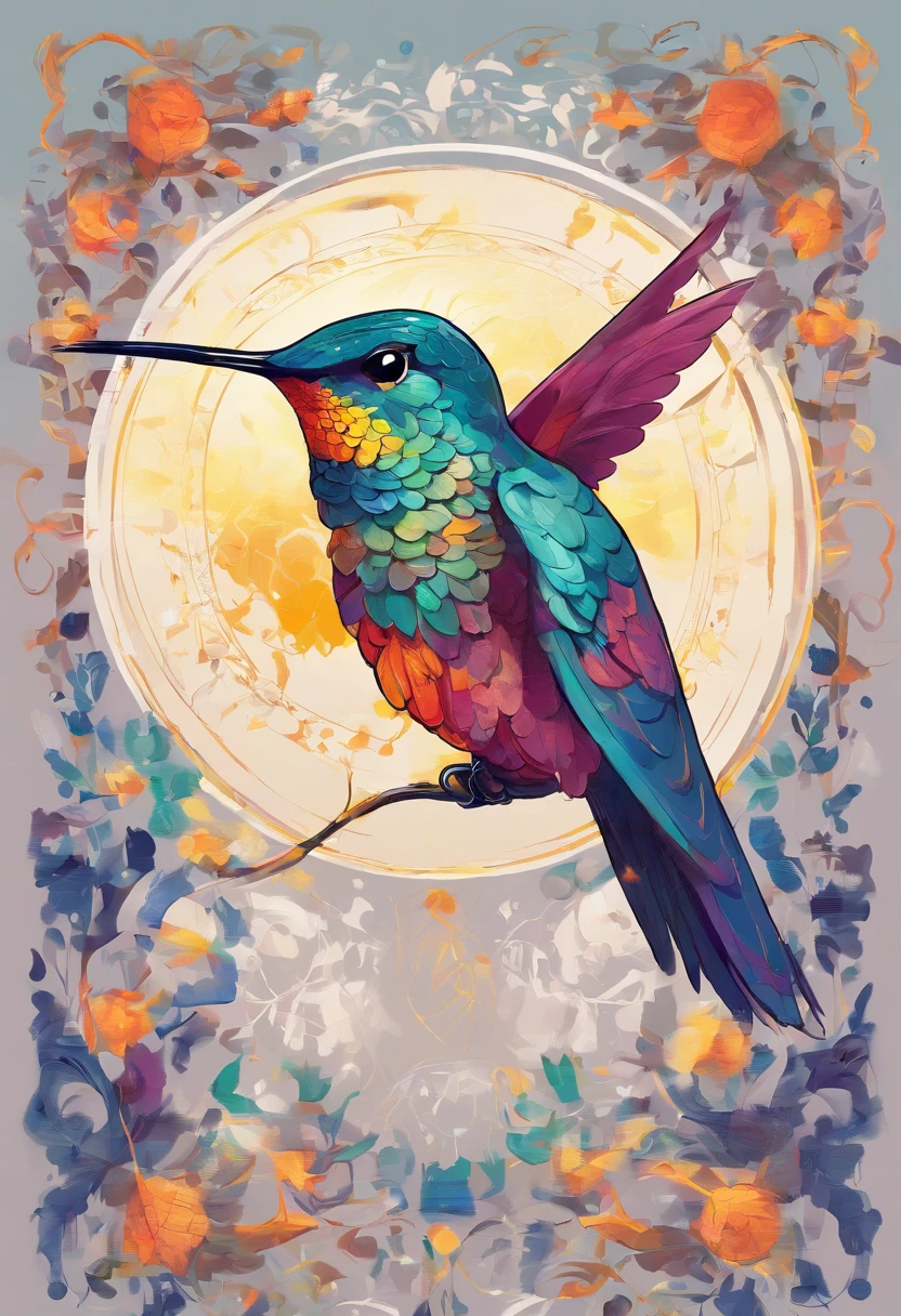 oil painting, a Mexican hummingbird on a white background, close-up, centered image, ultra detailed illustration, (tetradic colors), whimsical, enchanting, fairy tale, (ink lines: 1.1), strong contours, fine art from MSchiffer, bold strokes, no frame, high contrast, (cel-shaded:1.1), vector, 32k resolution, best quality, flat colors, flat lights