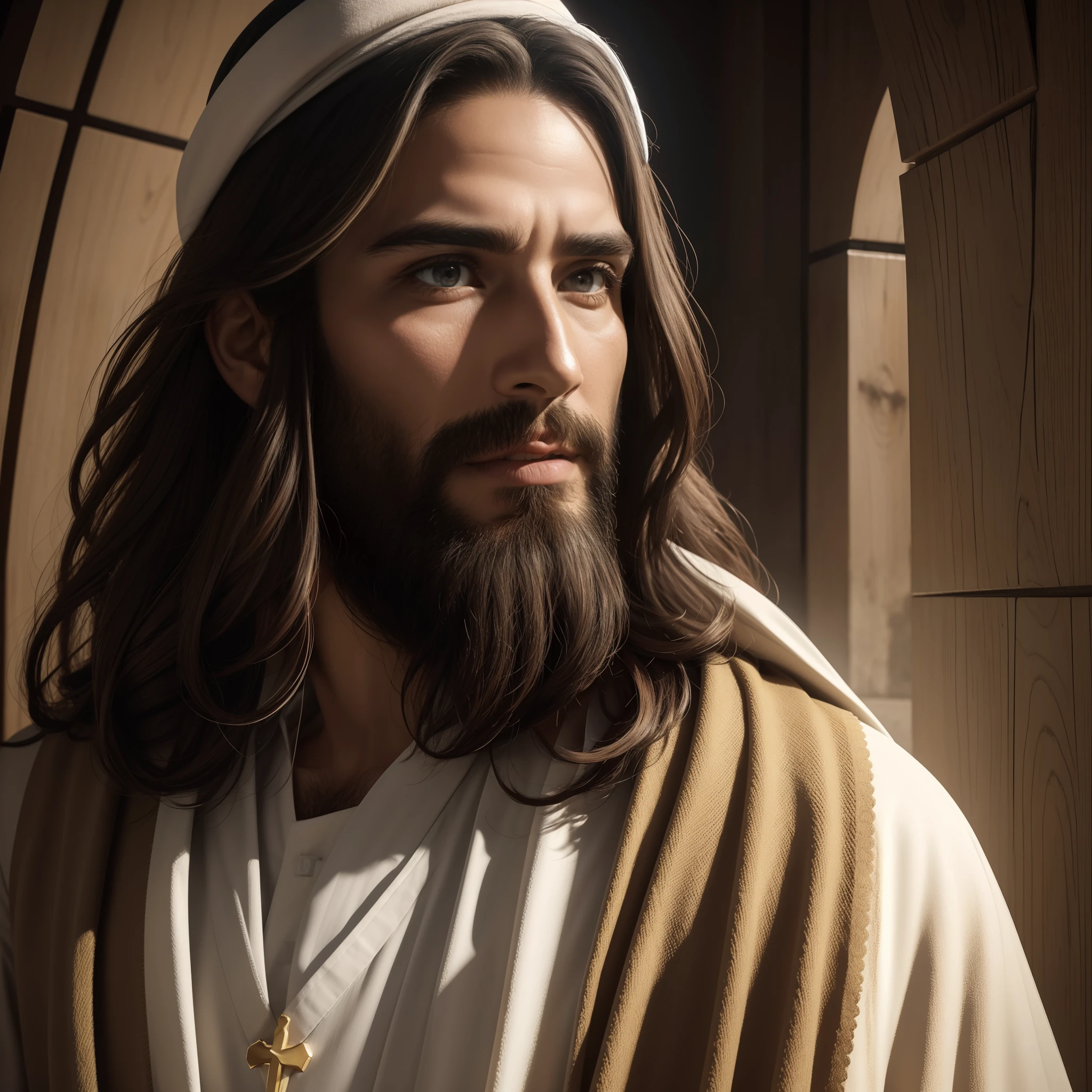 Jesus Cristo, Cristo Jesus, Yeshua, Messiah, Divino, messias, prayers to God, Deus, heavens, celestial, olho realista, olhos detalhados, olhar piedoso, olhar forte, rosto detalhado, boca normal, boca detalhada, renderizado, fotorrealista, Ultra HD | | | | |, 4k, texturas detalhadas, cores detalhadas, Sombras realistas, sombras detalhadas, Cristo, decente, long tunic, Moving prayer, barba grande, Barba Judeu, exciting prayer, Praying with emotion, peace of mind, floresta nas montanhas, palmeiras, Homem, macho, Jesus, Iesus, Messias de Israel, hebraico, cores detalhadas, nitidez detalhada, Ultra HD | | | |, Texturas realistas, contraste detalhado, 8k, sem turbante, without a hat, Decent bathrobe, roupa bem comportada, hebraico, UltraHD 8K, alta qualidade, fotorrealista, renderizado, barba cor uniforme, natural, Cabelos cor uniforme, cabelos cor negra uniforme, shirt covering well up to the neck, camisa respeitosa, decente, decency, olhos detalhados uniformes, olhar piedoso natural,