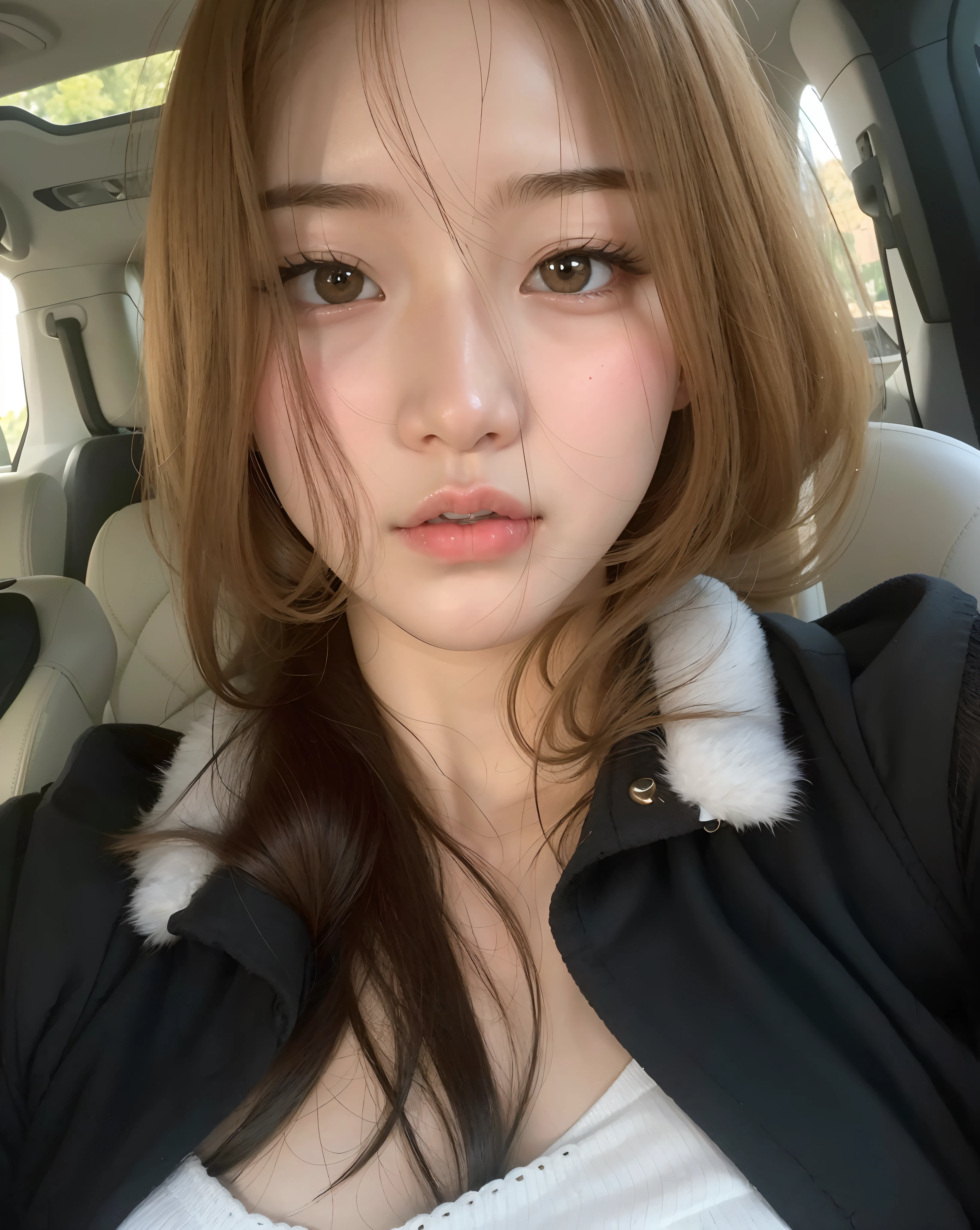 Arafed asian woman with long hair and a white top in a car, Ulzzang, young adorable korean face, menina coreana, menina bonito-fino-cara, wan adorable korean face, young cute wan asian face, linda mulher coreana jovem, 🤤 retrato da menina, Mulher sul-coreana bonita, 19-year-old girl, Jaeyeon Nam