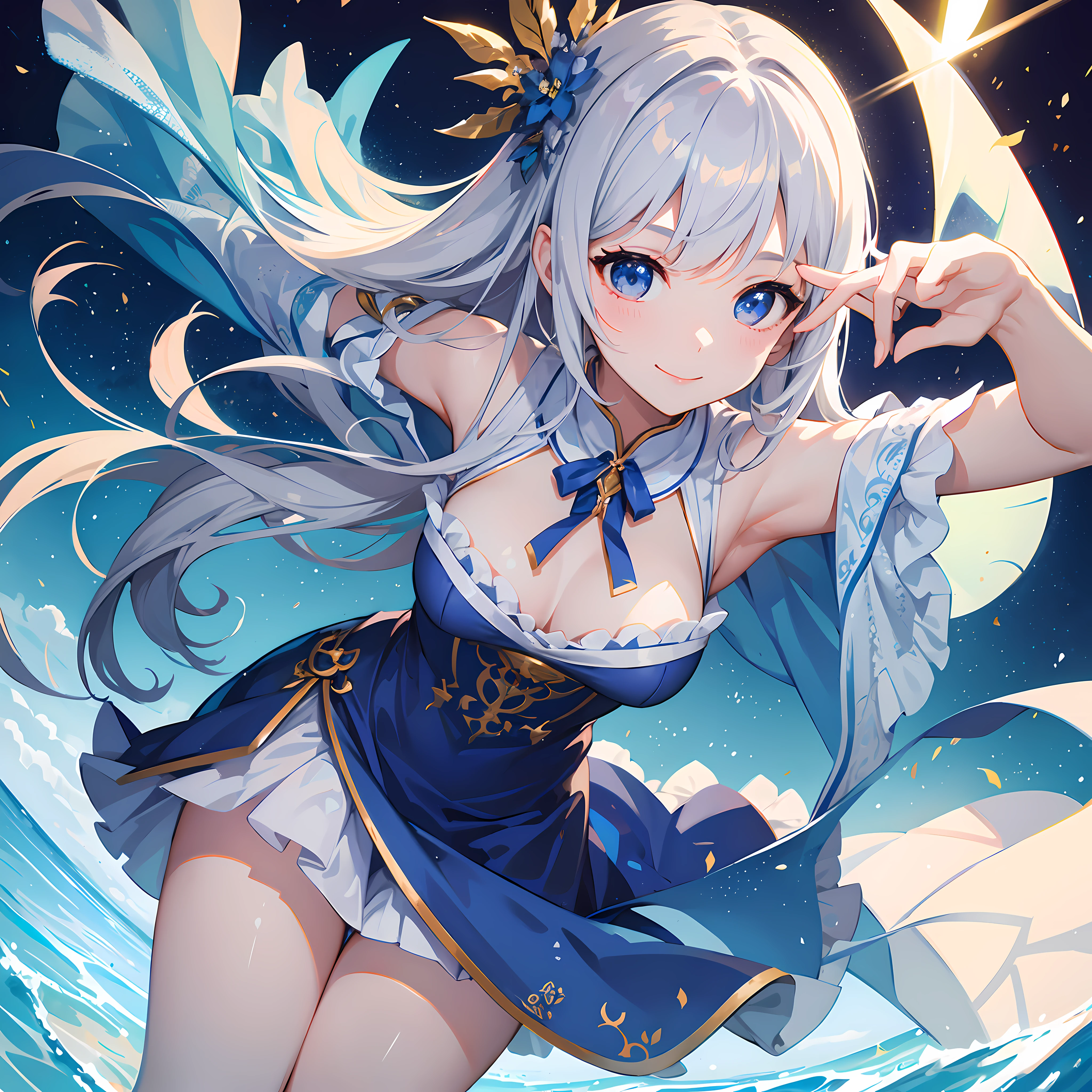 Girl in Han Dress、Complex writing costumes、a smile、Delicate and precise writing、Masterpiece、hight resolution