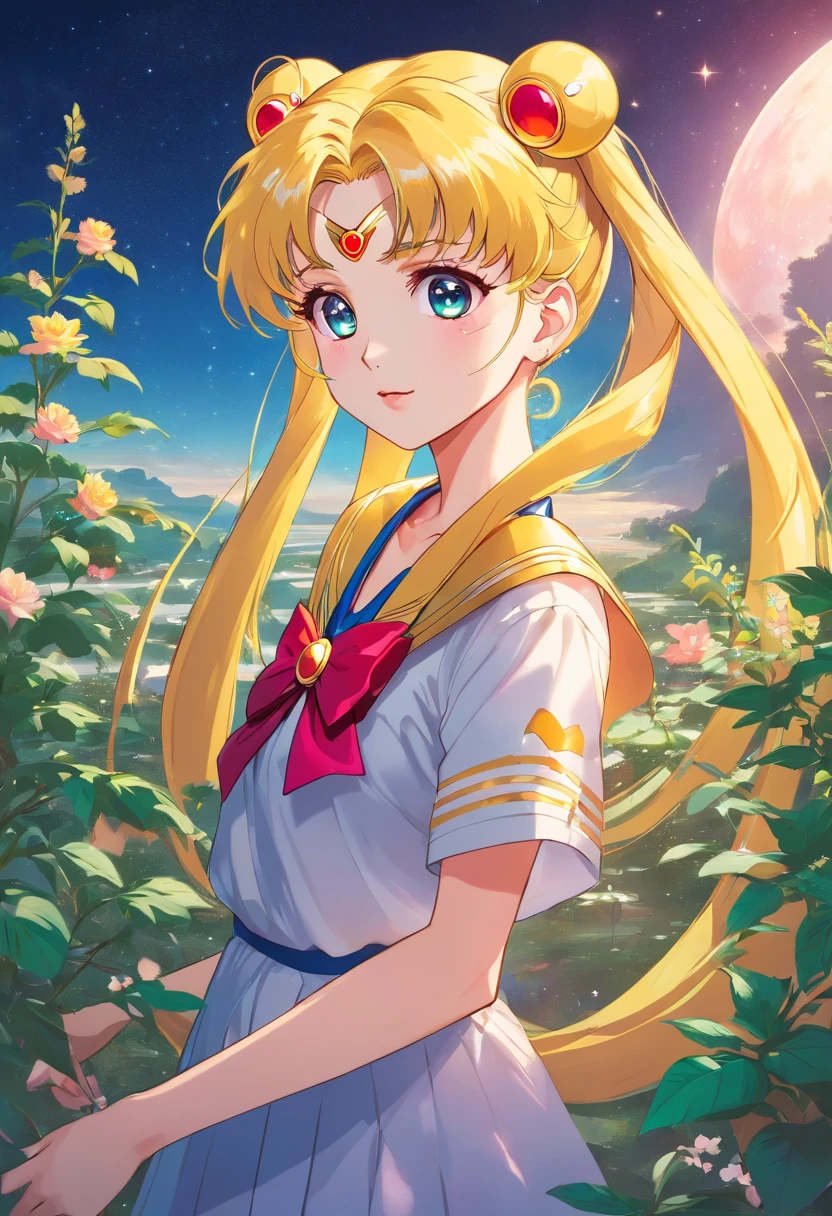 the sailor moon,Bow knot, vintagestyle , Super detailed plant liters, Production line designer, Digital illustration, Repainted, Minimalist botany, Beautiful and beautiful illustration masterpiece, Post-editing of Topaz AI