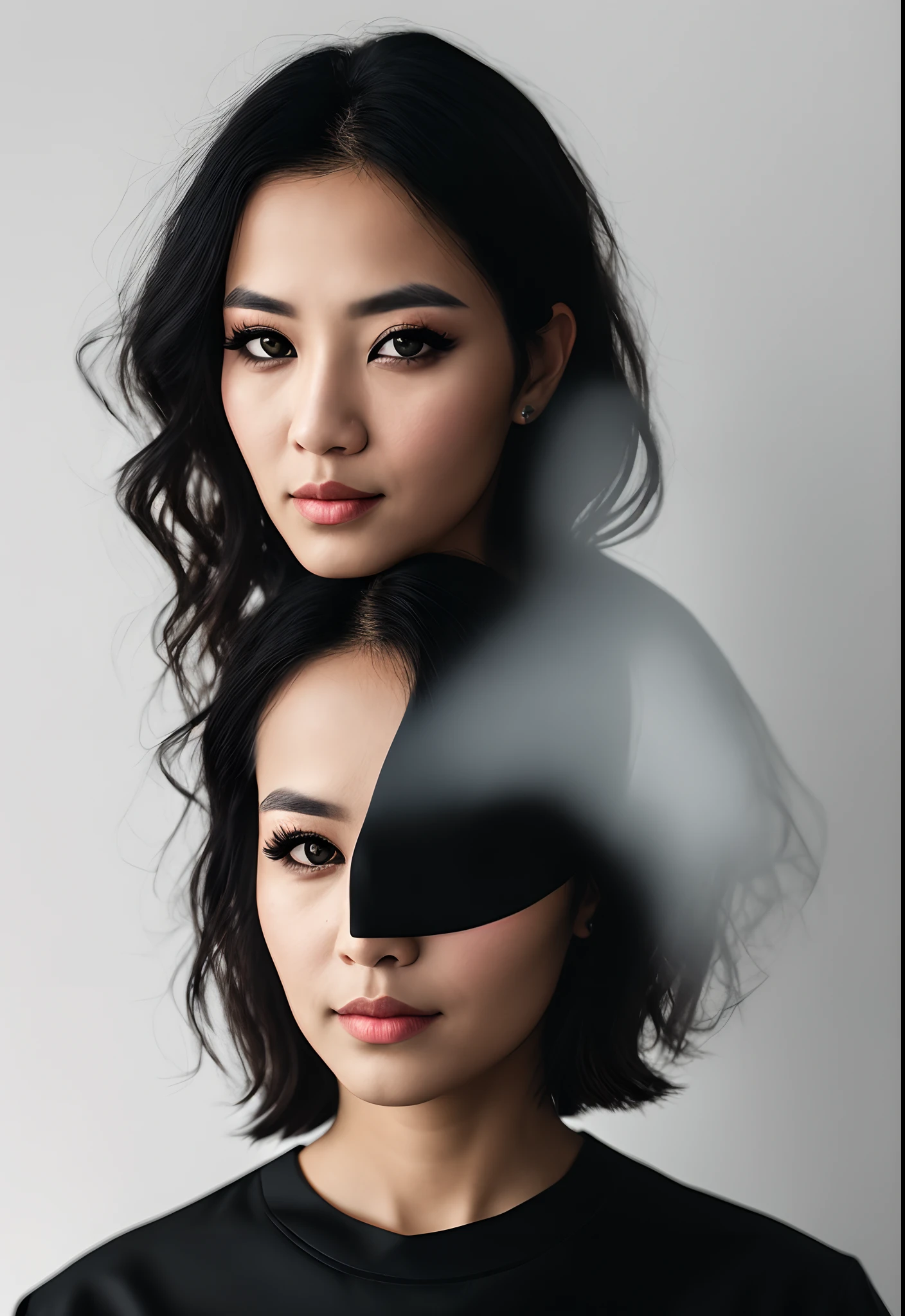 A stylized photo capturing the essence of a mesmerizing mid-twenties black-haired girl, poised with grace, as she delicately holds a shattered mirror. Through its fractured surface, distorted reflections of her classmates come to life, lending an intriguing and thought-provoking atmosphere. This composition presents a fusion of realism and cinematic aesthetics, showcasing a real person immersed in a captivating narrative. The craftsmanship of this image is meticulously crafted to achieve an ultra-realistic portrayal, allowing every intricate detail to shine through.