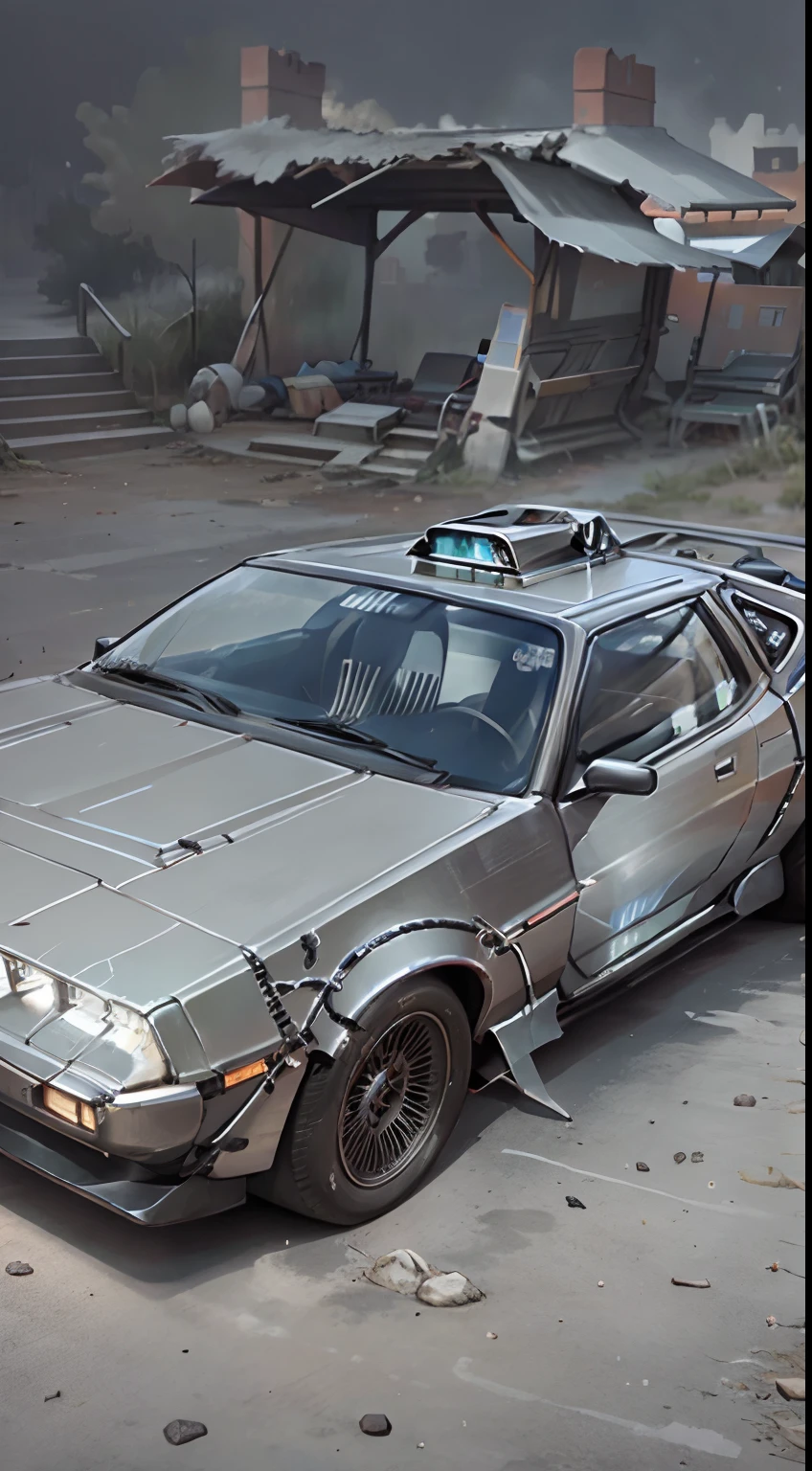 Imagen del Delorean de Volver al Futuro 2, Arte hermoso, imagen hiperrealista