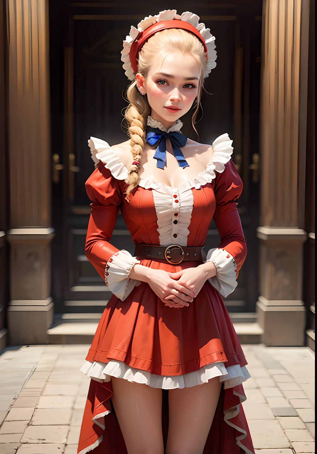 Masterpiece – Masterpiece ○○ quality – ○○ quality best quality(Highest Quality) , High quality(hiquality) etc ○○ detailed – ○○ details ultra detailed(Ultra-fine ) , Extremely detailed(Extremely detailed) , Finely detailed(Fine-grained) etc ○○ res – ○○ resolution ultra high res(超A high resolution) , very high res(hight resolution) etc Realistic – Realistic Photorealistic – photorealistic beautiful – beautiful 4k , 8K , 16K – 4K image quality , 8K , 16k distinct – clearly Best Aesthetic – Supremely Aesthetic ,Marie Antoinette,Palace of Versailles,ue,1 persons,up hairstyle 、(((sweat-wet skin)))、(Licorice Uniform、two-tone dress、Gradeless、pleated dress、a belt、red obi、Neck ribbon、blue ribbons、long-sleeve、)a smile、pov、effect、Red ribbons
