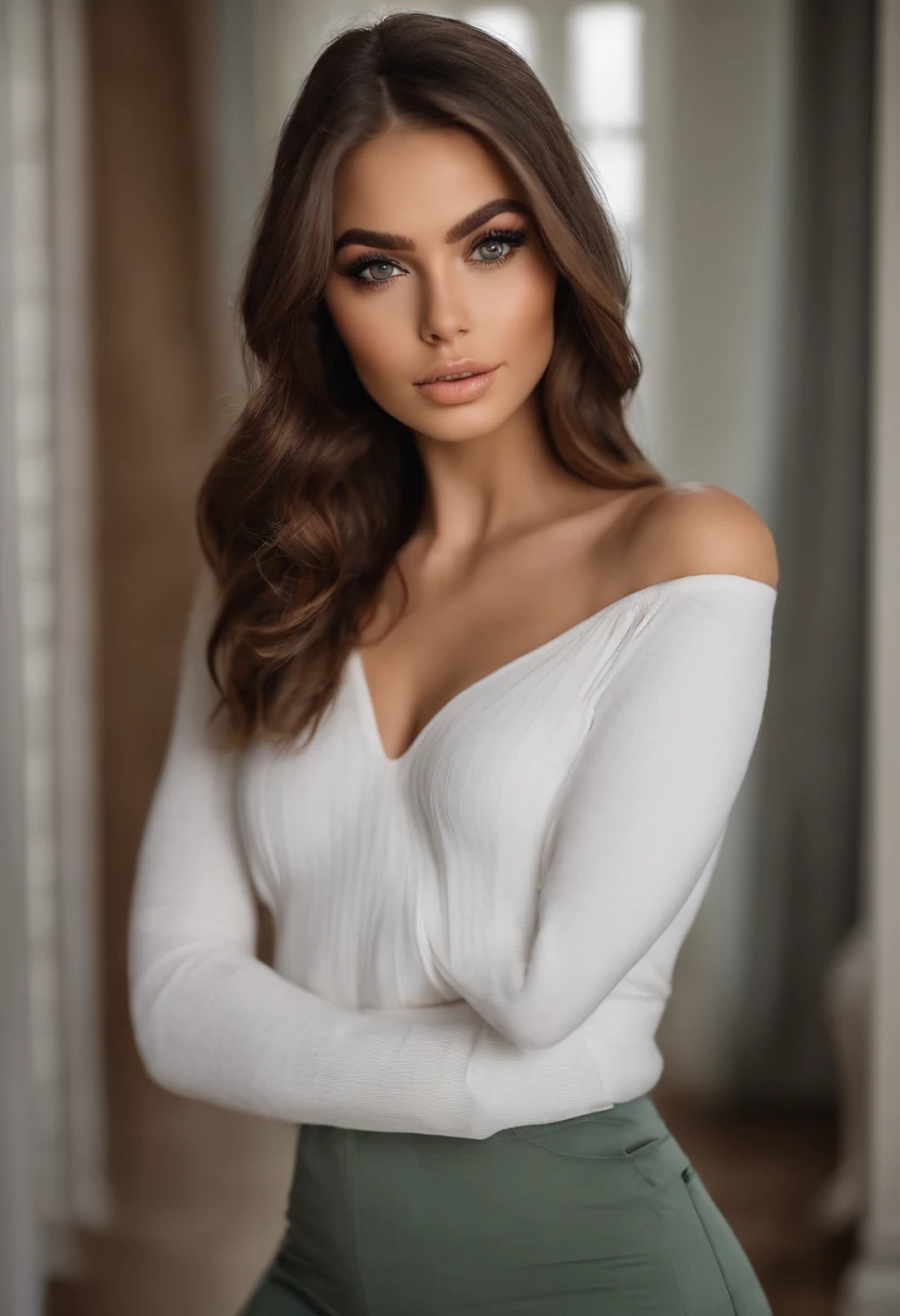 Arafed Mujer totalmente , Chica sexy con ojos marrones, ultra realista, meticulosamente detallado, Retrato Sophie Mudd, brown hair and large eyes, selfie de una mujer joven, Ojos de Dubai, Violeta Myers, sin maquillaje, Maquillaje natural, staring directly into camera, cara con artgram, maquillaje sutil, Impresionante foto de cuerpo completo arrodillado en la cama, En el dormitorio, Medium to large size bust