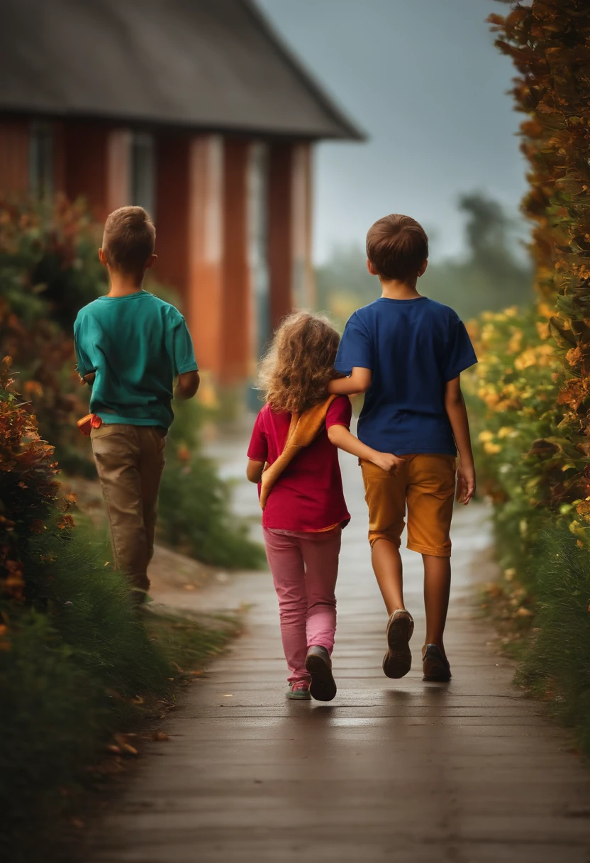 Children walking from school with their friends,
