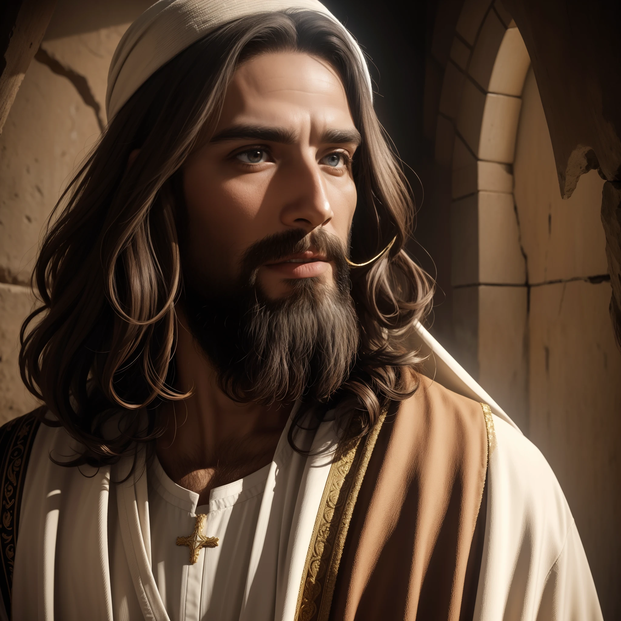 FAITH IN GOD, Jesus Cristo, Cristo Jesus, messias, prayers to God, Deus, heavens, celestial, Olho realista, olhos detalhados, olhar piedoso, Olhar forte, Rosto detalhado, boca normal, boca detalhada, renderizado, fotorrealista, Ultra HD | | |, 4k, texturas detalhadas, cores detalhadas, Sombras realistas, sombras detalhadas, Cristo, decente, long tunic, Moving prayer, barba grande, Barba Judeu, exciting prayer, Praying with emotion, peace of mind, floresta nas montanhas, palmeiras, Homem, macho, Jesus, Iesus, Messias de Israel, hebraico, cores detalhadas, nitidez detalhada, Ultra HD | |, Texturas realistas, contraste detalhado, 8k, sem turbante, without a hat, Decent robe, roupa bem comportada, hebreu, ultrahd 8k, High Quality, fotorrealista, fotorrealismo, barba cor uniforme, natura, shirt covering well up to the neck, sem mostrar peitoral, decente, comportado,