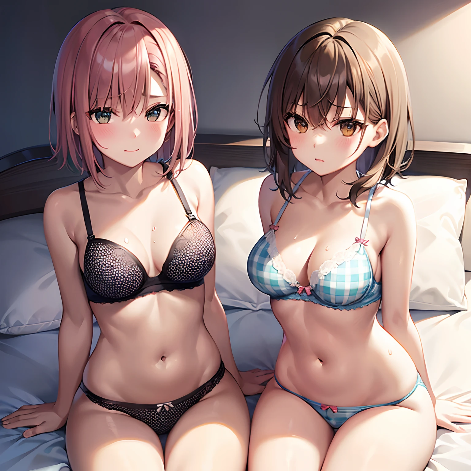 NSFW ４ｋqulity, top-quality, Misaka_mikoto, Brown-eyed, Short_hair, Ultra-small_Breast,）On a hotel bed　Blue lingerie　１６age　sexypose　Bewitching　Break white bra for heavy sweating、Pink bra、Blue bra、Green bra、Greybra、Light grey bra、 Striped bra、Polka Dot Bra、Plaid bra、Cute bra、Kids Bra、Sportsbra、Camisole、Cotton panties