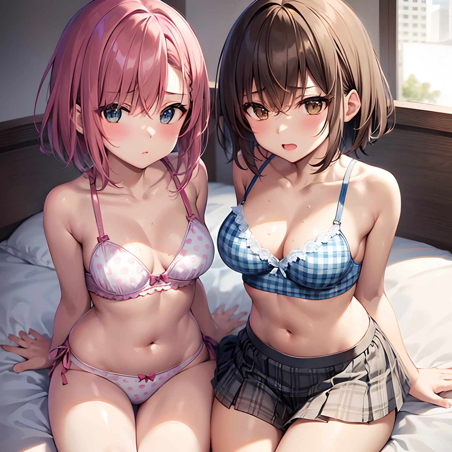 NSFW 4kqulity, top-quality, Misaka_mikoto, Brown-eyed, Short_hair, Ultra-small_Breast,)On a hotel bed Blue lingerie 16age sexypose Bewitching Break white bra for heavy sweating、Pink bra、Blue bra、Green bra、Greybra、Light grey bra、 Striped bra、Polka Dot Bra、Plaid bra、Cute bra、Kids Bra、Sportsbra、Camisole、Cotton panties
