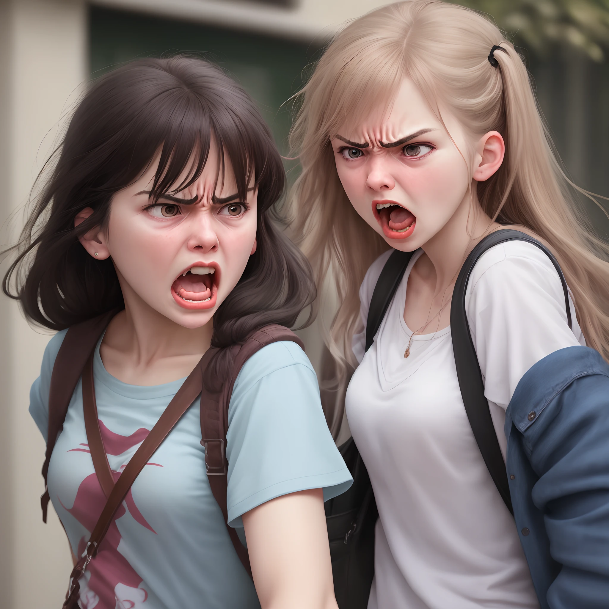 Angry girl yelling at sad girl