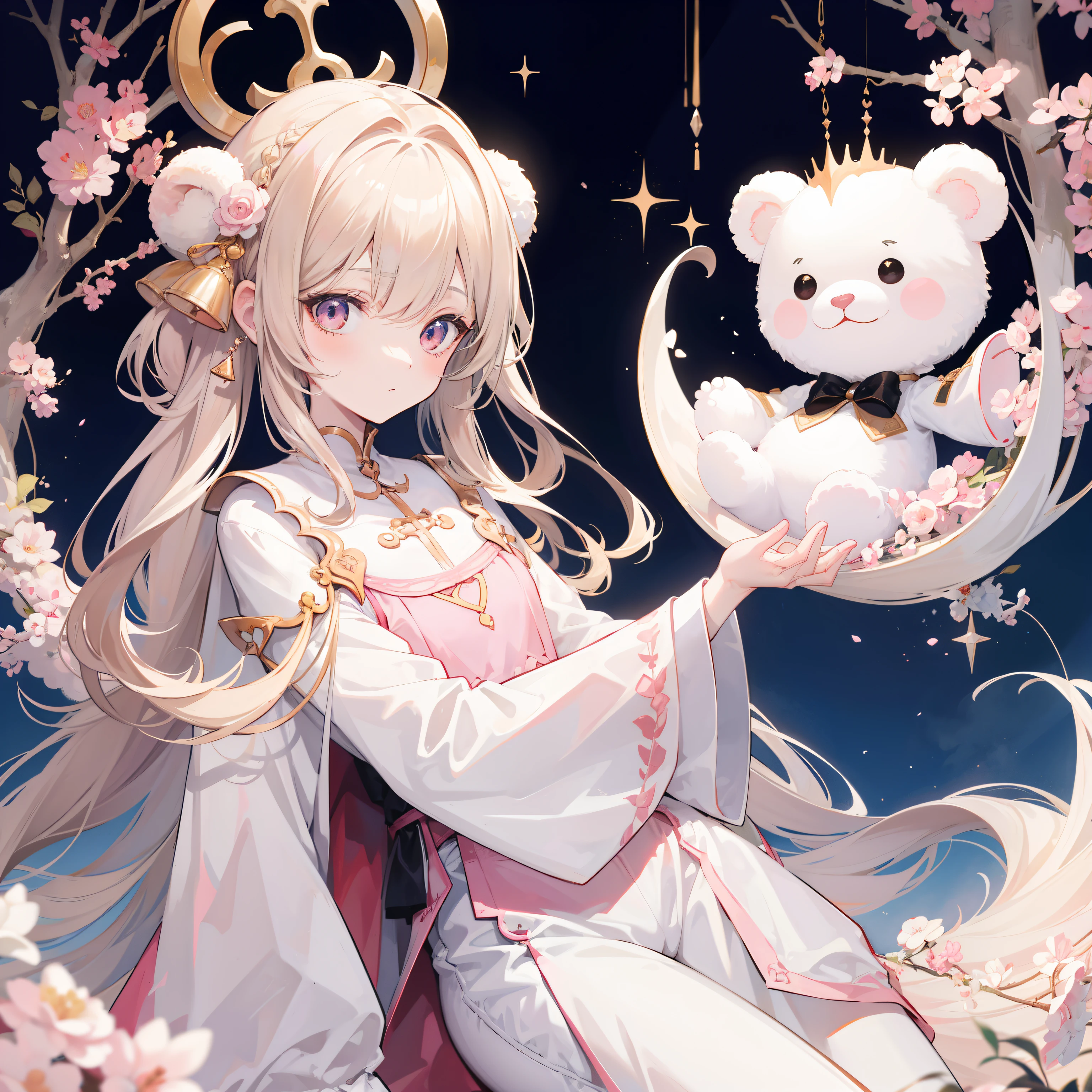 The title Douluo Continent with multiple pale pink soul rings,It's Sister Lori,Light rice and cream white color scheme,Long light brown hair,baggy clothes,Known as the Muppet Bear Puppeteer,It's a cute cute girl,