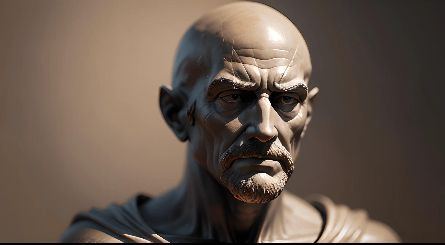 Black Marble statue, bald old man, facing forward, hyper-realistic, with his head
lacks evidence, with a dark neutral background