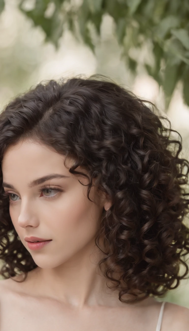 A beautiful and amazing  Brazilian girl, white skin, upper body portrait, free curls, curly black hair (shorter and darker curly hair), wild black long curly hair, multiversal hair, Brazilian, hair short black curly, curly black hair, curls, extended wavy hair, baroque curls, curls, curly, curly blonde hair, hair texture, curly bangs