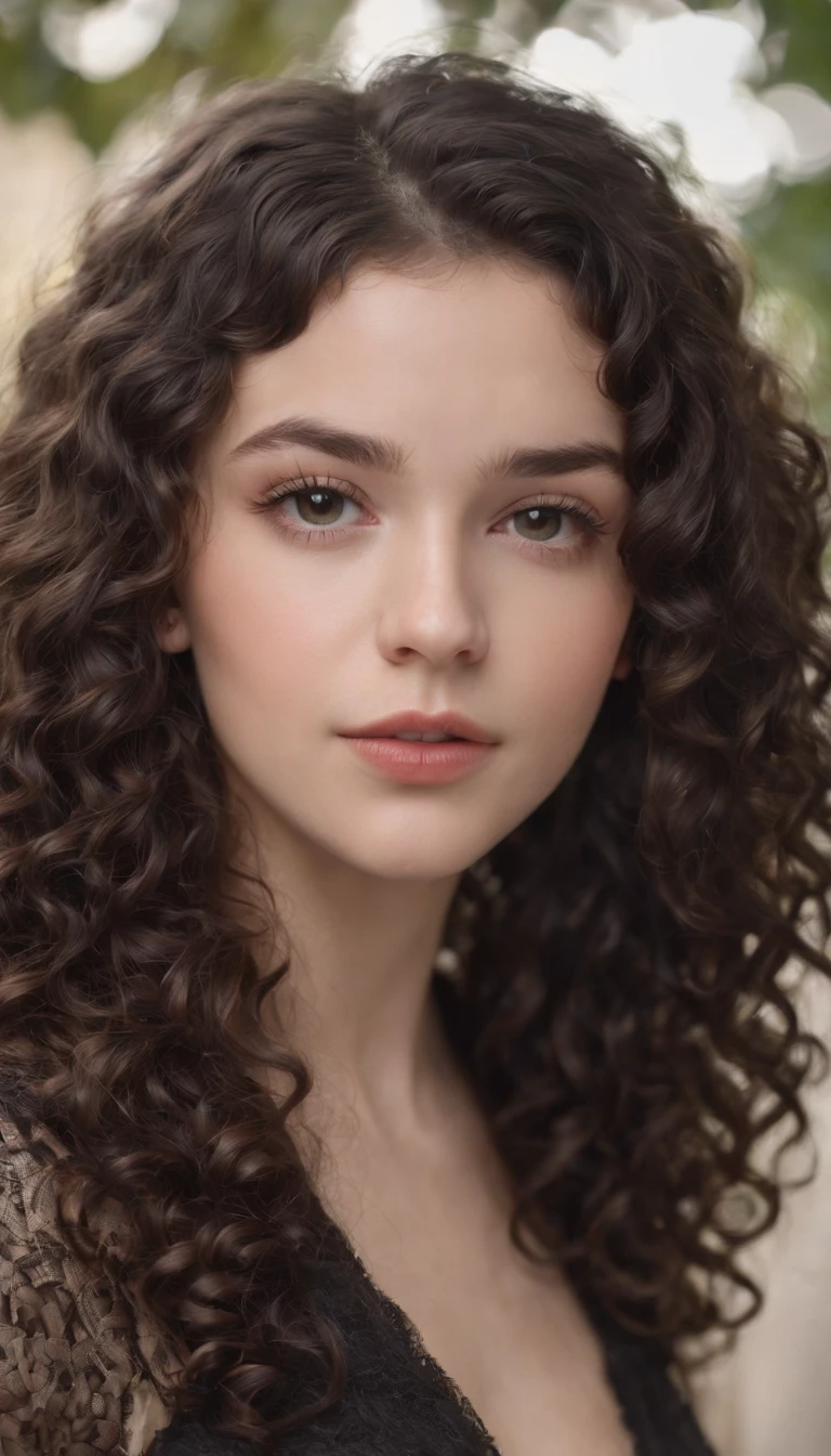 A beautiful and amazing 16 years old Brazilian girl, white skin, upper body portrait, free curls, curly black hair (shorter and darker curly hair), wild black long curly hair, multiversal hair, Brazilian, hair short black curly, curly black hair, curls, extended wavy hair, baroque curls, curls, curly, curly blonde hair, hair texture, curly bangs
