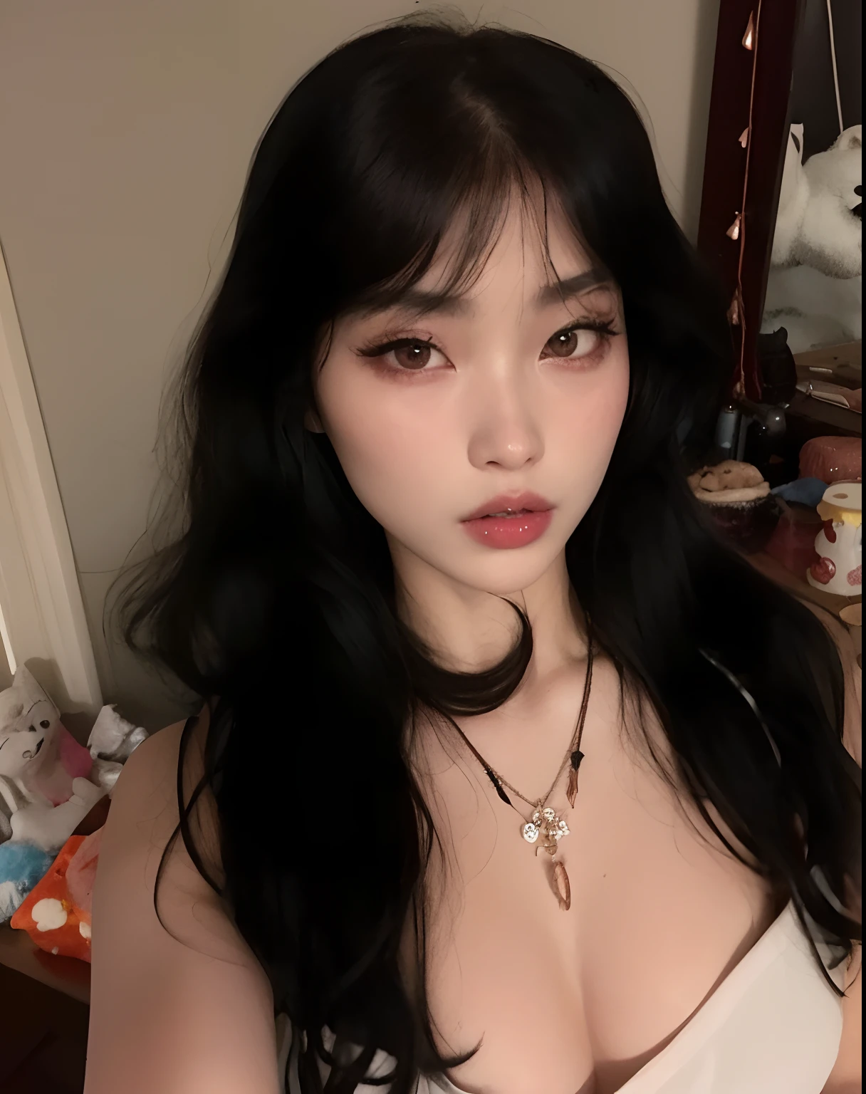 RAW photos of girls, (masterpiece:1.1), Top Quality, The ultra-Highres, high image quality, (Photorealistic:1.4), Clarity, focusing, Fully facial detailed, (Eyebrow piercing:1.1), A detailed eye, a delicate face, 1girll, black choker, (Faded ash grey hair:1.2), (tits huge:1.1), Viewing the viewer, a naked, sex