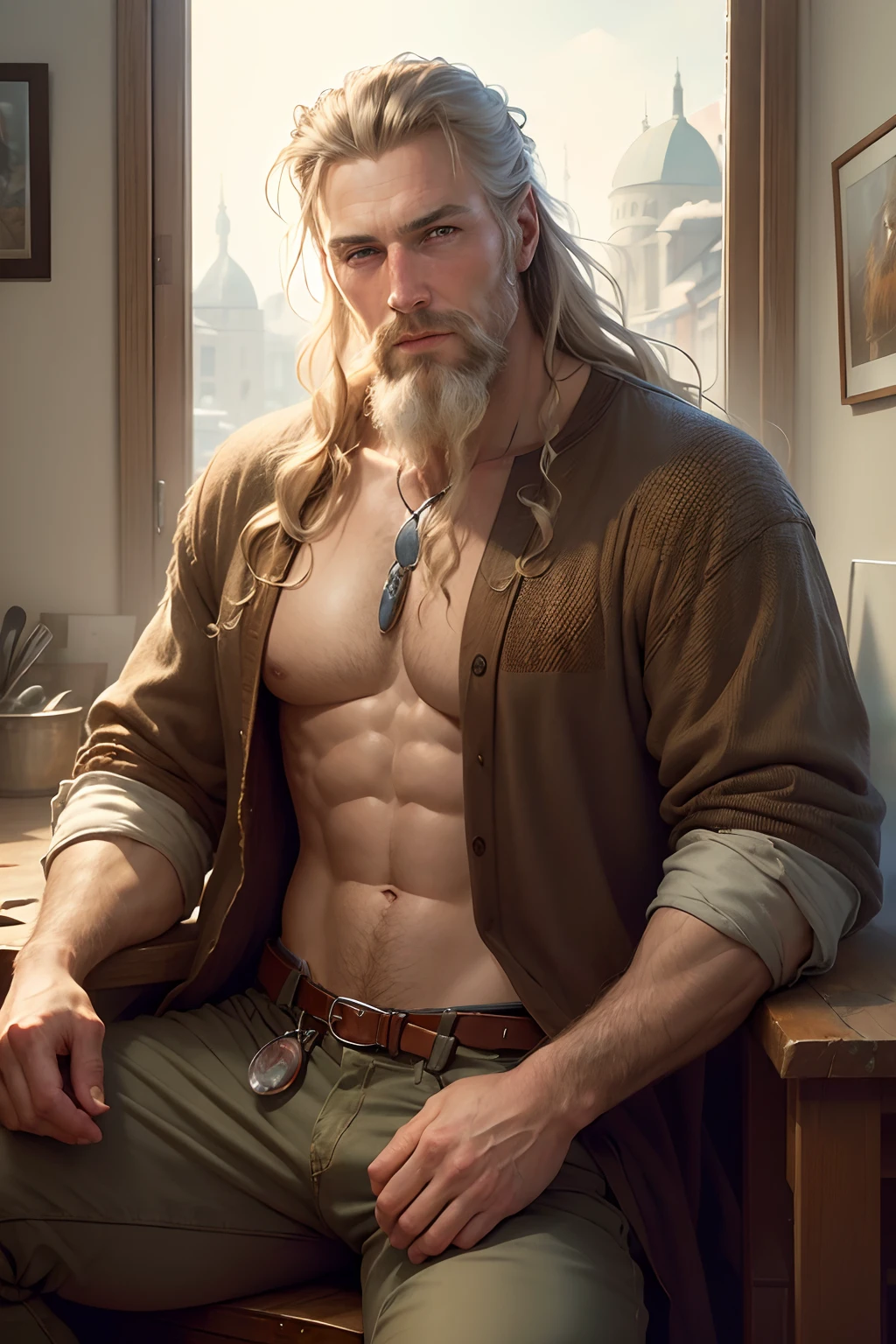 (((art by Lee Bogle))), Best Quality, Scandinavian male, man next door, handsome, beard