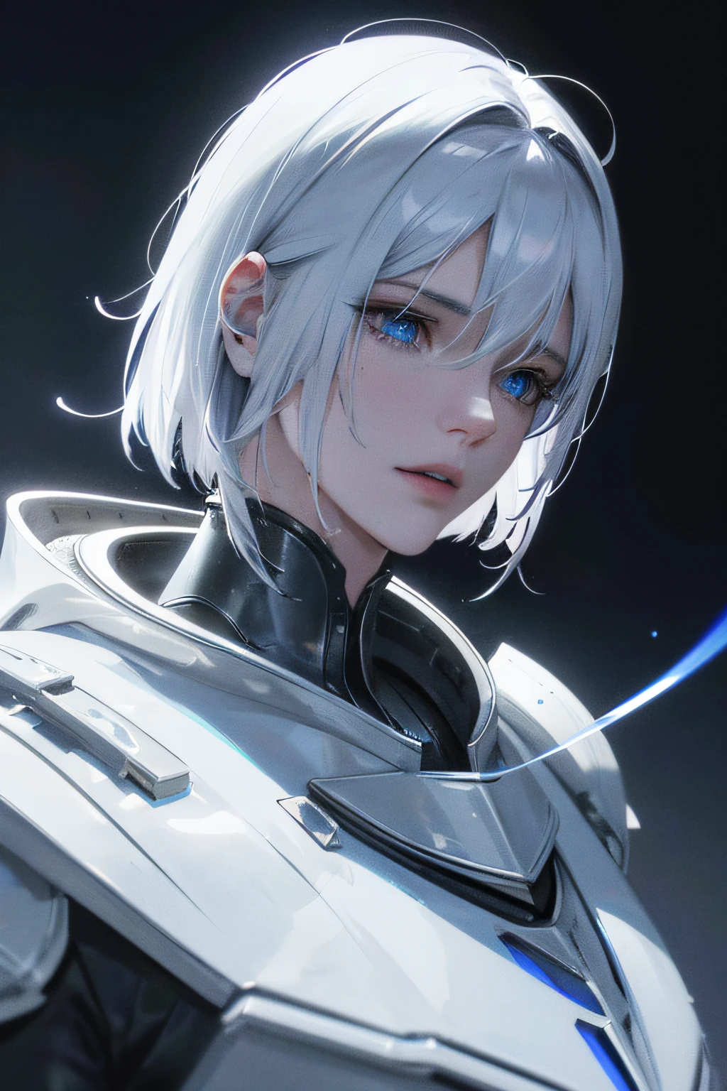 regicide praying on the moon, photorealistic, 30 years old man, white bob hair, male, blue eyes, silver armor, moon knight, high detail, 8k, trending artstation, octane rendering, cinematic lighting, 3d rendering, vray caustics, volumetric lighting, dark atmosphere, moody colors, sense of awe, concept art, unreal engine 5 rendering , cinematic center shot, hyper-realistic, ultra detailed