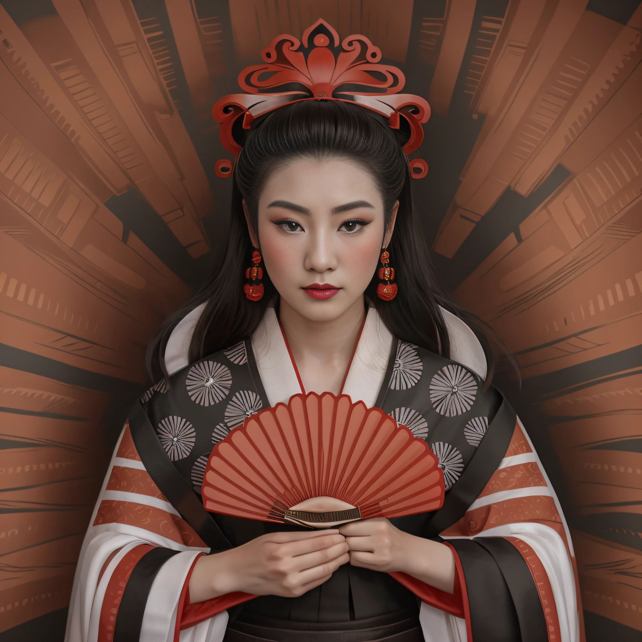 woman in a kimono with a fan in her hand, Chinese empress, Japanese goddess, Geisha portrait, Portrait of a beautiful geisha, Portrait of a geisha, Ancient Chinese goddess, female geisha girl, Skilled geisha of the Japanese, Portrait of Mulan, vector art in black and white, Japanese geisha, Japanese woman, Geisha of beauty.
