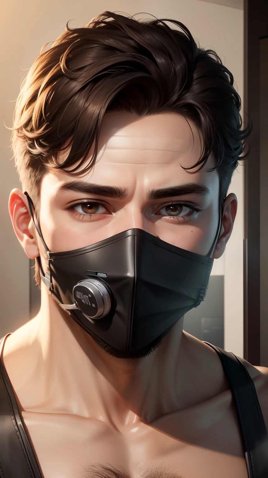 Handsome boy face smooth, face realistic, with face mask 8k ultra realistic best graphics,
