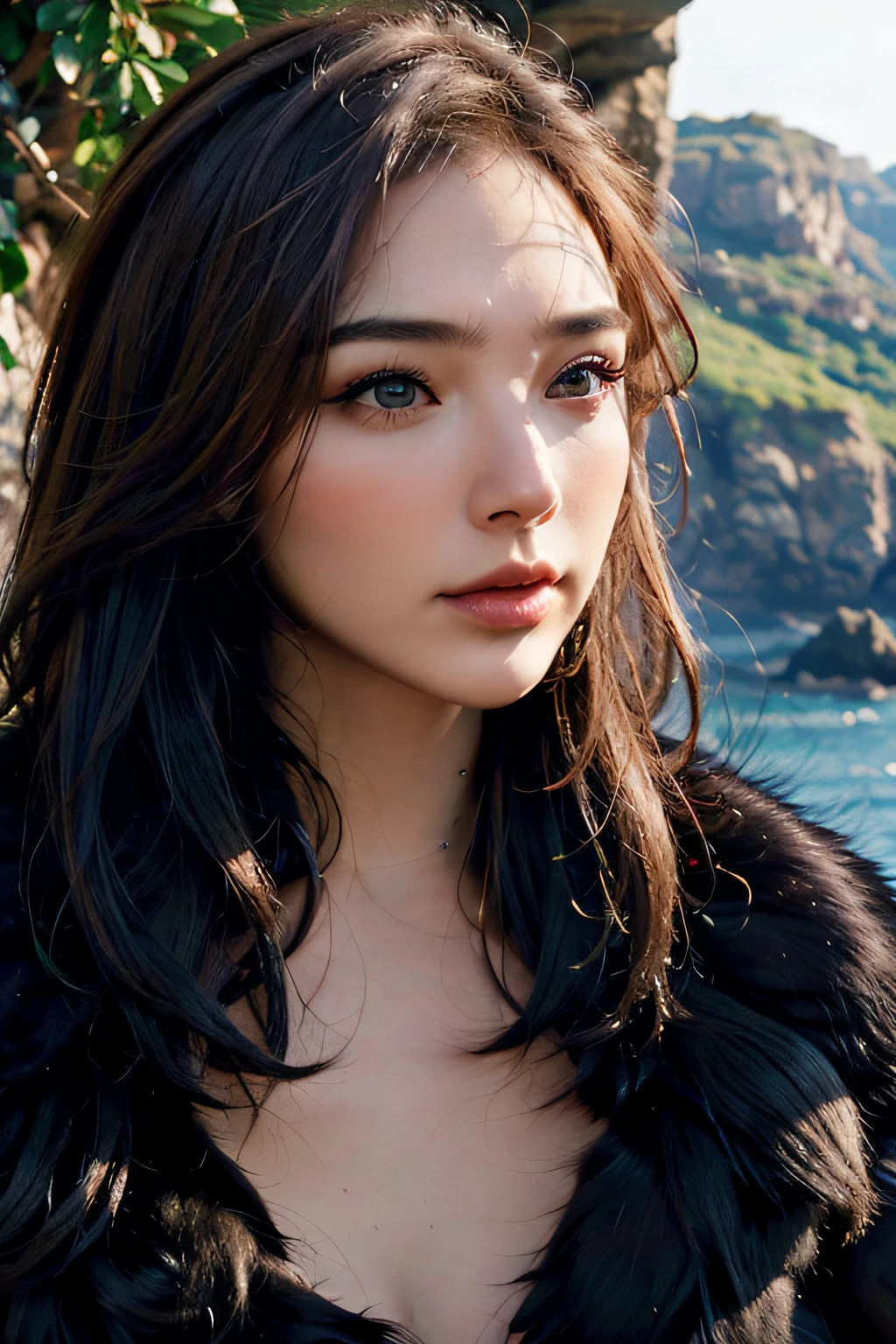 ((Pure beauty:0.8+ultra-realistic realism:1.2),White skin texture:1.2,eyes with brightness:1.1),lightand shade contrast:1.1,high textured:1.1,Picture quality:Ultra HD:1.3,The upper part of the body,tall nose bridge,dynamic angle,Clouds and mountains,Flower field in the foreground,Light tracing,realisticlying,offcial art,Unity 8k壁纸,ultra - detailed,Beautiful and beautiful,tmasterpiece,best qualityer,Glowing skin,cinmatic lighting。