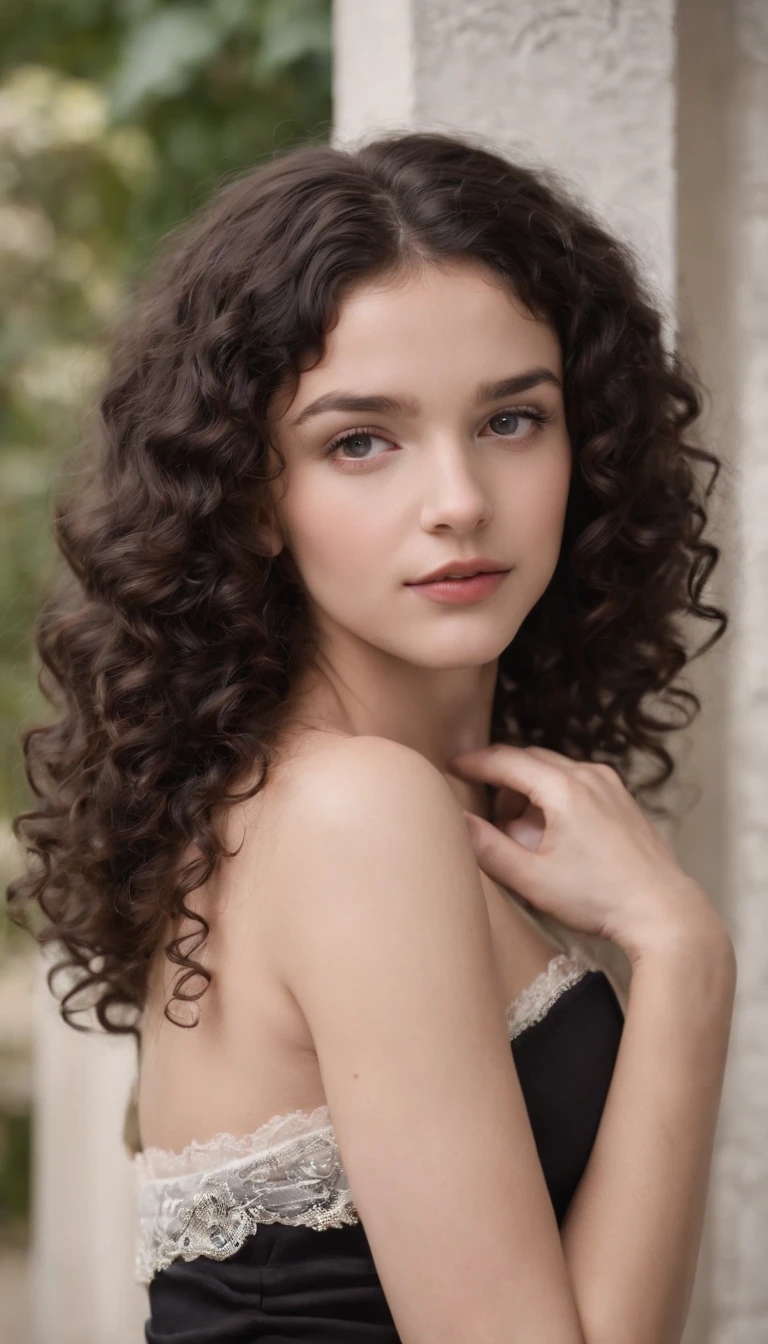 A beautiful and amazing *********** Brazilian girl, white skin, full length portrait, free curls, curly black hair (shorter and darker curly hair), long wild black curly hair, multiversal hair, Brazilian, short black curly hair, curly black hair, curls, extended wavy hair, baroque curls, curls, curly, curly blonde hair, hair texture, curly bangs, in very sexy underwear