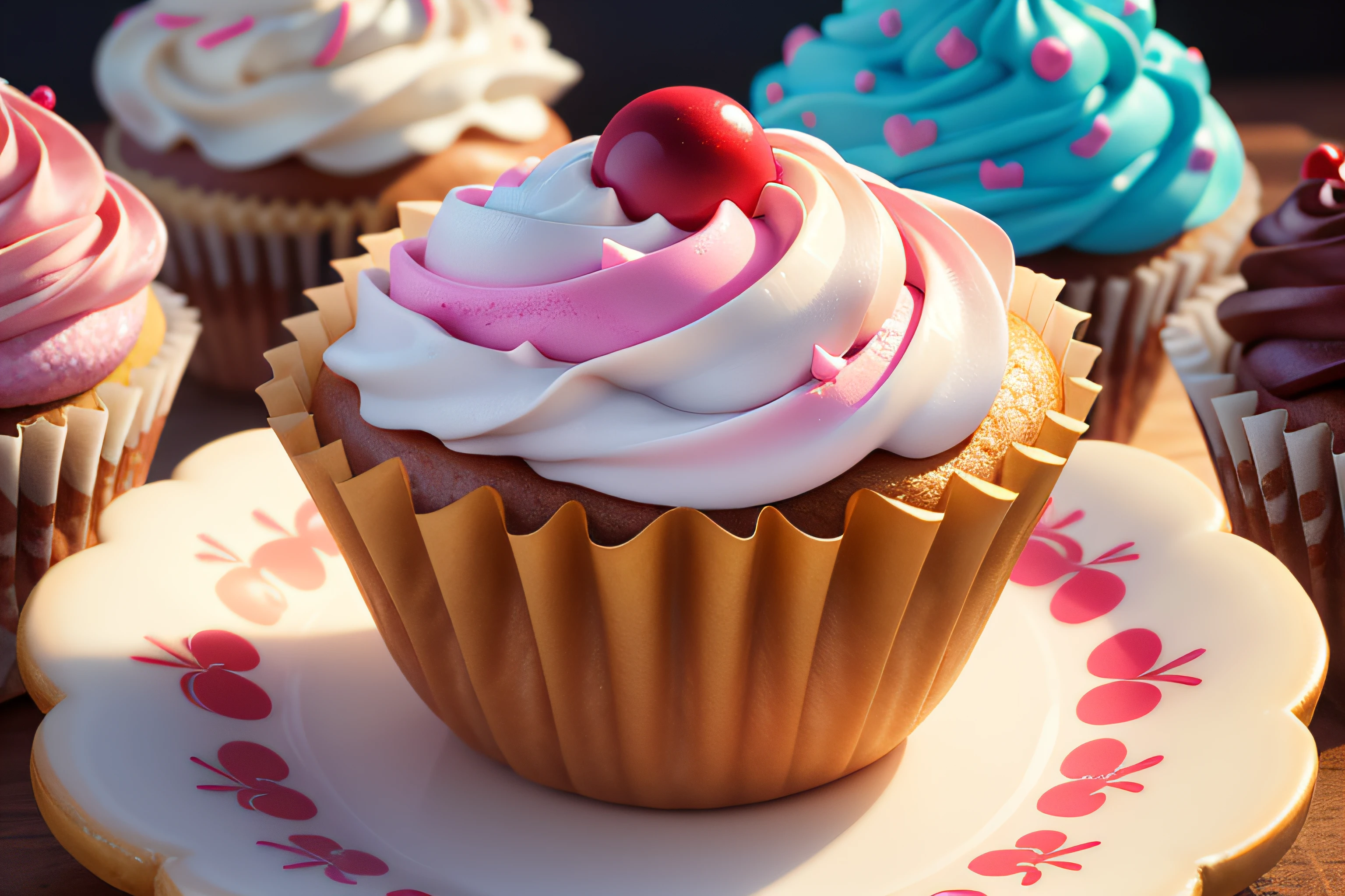 (raw photo), (full view), Close-up of a delicious decorated cupcake, A detailed and appetizing image of a cupcake with colorful frosting and decorative ornaments can convey the idea of irresistible sweets and arouse the interest of readers, 8k, photorealistic image, excellent quality, high quality photo, realism.