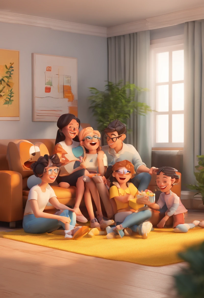 Create a scene where a group of friends are hugging each other warmly, Everyone wearing glasses and expressing happiness.