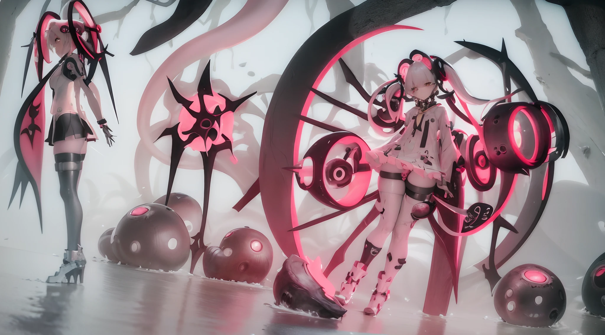 anime com cabelo rosa e botas pretas e uma roupa roxa e preta, detalhes finos. anime. tentacles, tentacles surrounding, some tentacles are touching her, splash arte anime loli, tentacle sneak around, menina monnime, covered with tentacles, tentacles climb from the portal, vivid tentacles, twisted tentacles, tentacles in ass