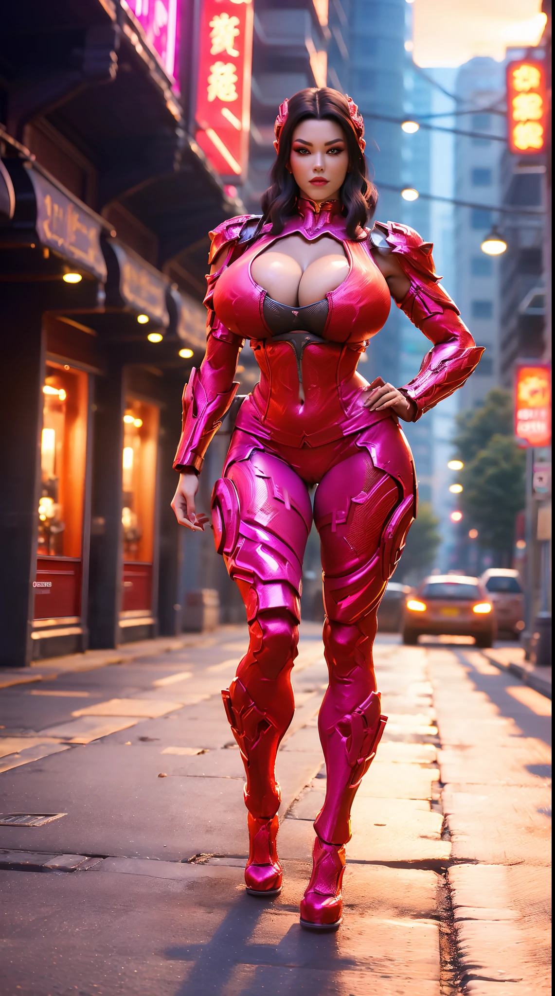 (DRAGON QUEEN), (HUGE FAKE BOOBS:1.3), (BEAUTIFUL FACE), (CYBERPUNK STREET CITY BACKGROUND), (RED CYBER MECHA BRA), (CLEAVAGE), (SKINTIGHT YOGA PANTS), (HIGH HEELS), (PERFECT BODY:1.2), (FULL BODY VIEW), (LOOKING AT VIEWER), (STANDING:1.3), MUSCULAR BODY, MUSCLE ABS, UHD, 8K, 1080P.