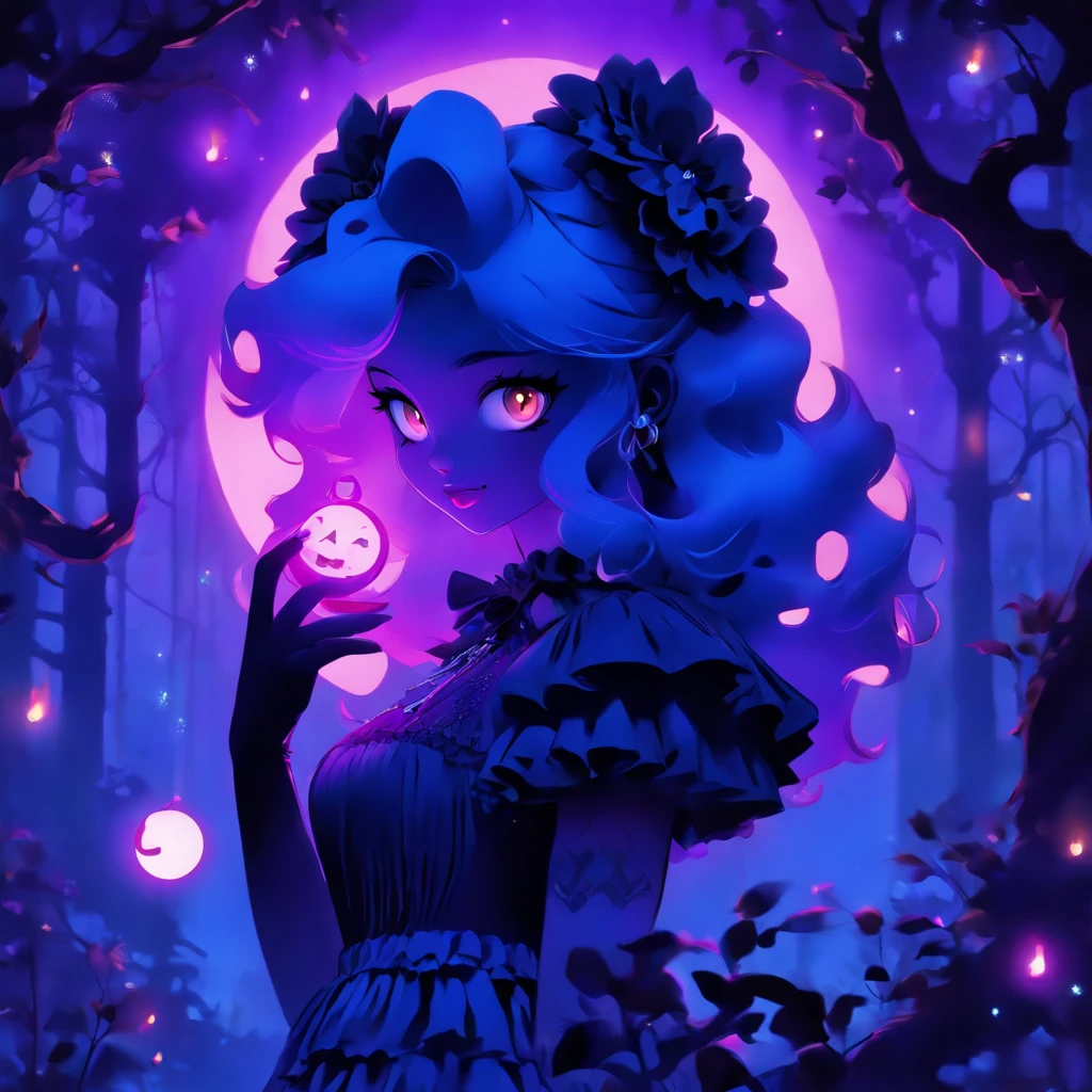 In a moonlit night, a blue-haired gothic lolita casting glowing purple spells. Her eyes, detailed and captivating, filled with determination and a touch of mischief. Her lips, beautifully detailed, curled into an enchanting smile. The intricate lace and ruffles of her gothic lolita attire complement her ethereal presence.

The scene is bathed in an otherworldly glow, with the moon's soft light illuminating the surroundings. A misty forest provides a mysterious backdrop, its trees casting long, eerie shadows. The air is heavy with magic, as swirling purple spells emanate from the lolita's hands.

The artwork showcases the finest craftsmanship, with ultra-detailed strokes bringing the lolita's enchanting presence to life. The colors are vivid, with the purple spells contrasting against the dark blues and blacks of the night. The lighting creates a dramatic atmosphere, emphasizing the magical aura surrounding the lolita.

The medium used for this artwork is a mix of digital illustration and photorealistic rendering. The combination of these techniques creates a unique style that blends fantasy and reality. The attention to detail and the use of physically-based rendering techniques add depth and realism to the artwork.

The overall artistic style is a fusion of gothic and fantasy elements. It portrays a sense of mystery and allure, capturing the essence of the gothic lolita subculture. The color palette is dominated by shades of blue and purple, enhancing the magical atmosphere of the scene.

This prompt aims to generate a high-quality, detailed artwork. The emphasis on realism and the use of professional techniques ensure that every aspect of the artwork is meticulously crafted. The result is a masterpiece that transports the viewer into a world of magical possibilities.

Tags: blue-haired, gothic lolita, glowing purple spells, moonlight, detailed eyes, detailed lips, misty forest, swirling spells, enchanting smile, intricate lace, ruffles, ethereal presence, otherwor