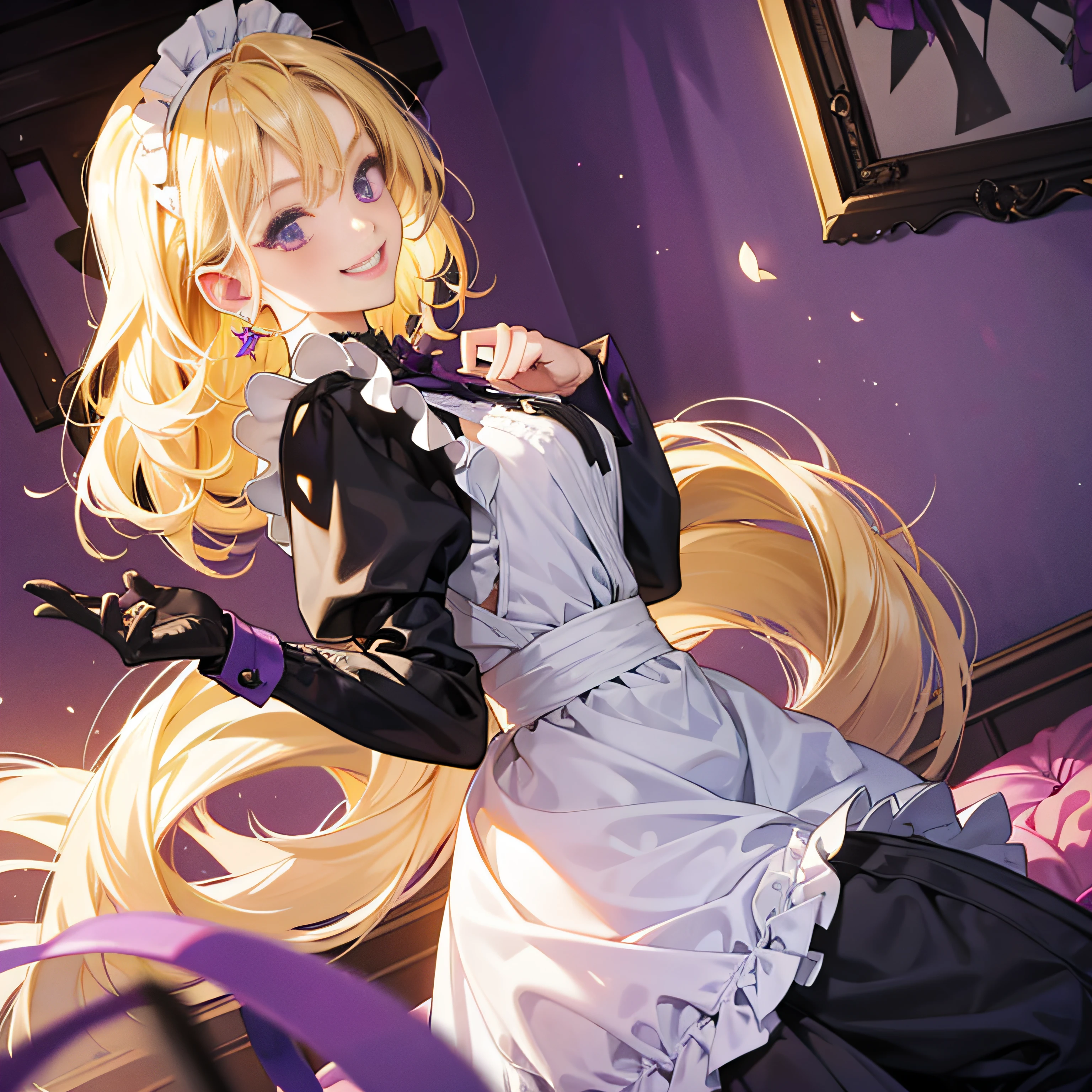 maid, Blonde hair, Purple eyes, Smiling --auto