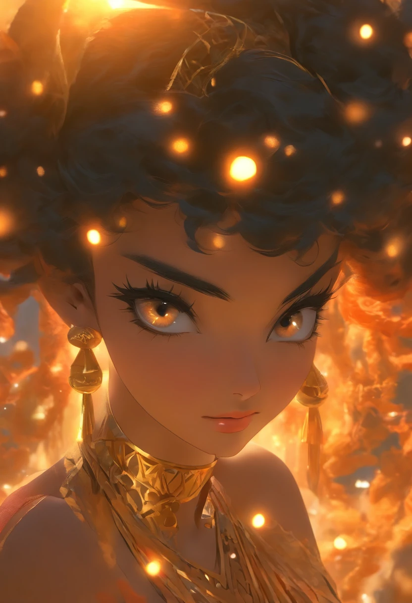 (((Sex Goddess))) best quality, ultra-high resolution, 4K detailed CG, masterpiece, ASTARTE, Arab woman, short black hair, ((black makeup)),((waning moon diadem)) ,earrings, necklace, Arabic clothing, Phoenician mythology, Arabic painting style, aesthetics, beautiful image, depth of field, centered on the canvas