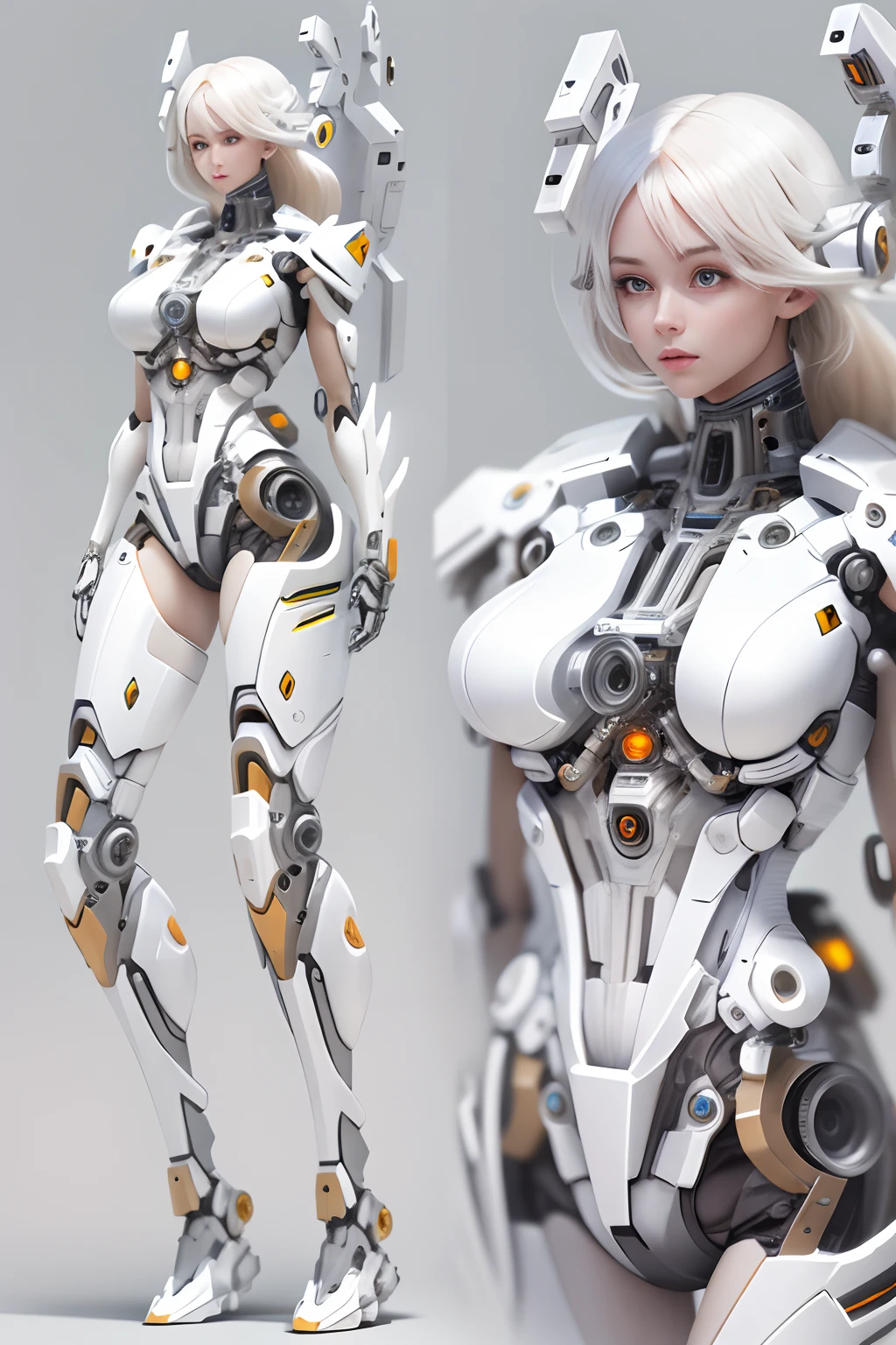 Mechanical female body, white colors, Perfect female body, Delicate, hyper HD, white backgrounid, hyper HD, Masterpiece, ccurate, Super detail, High quality, 16k