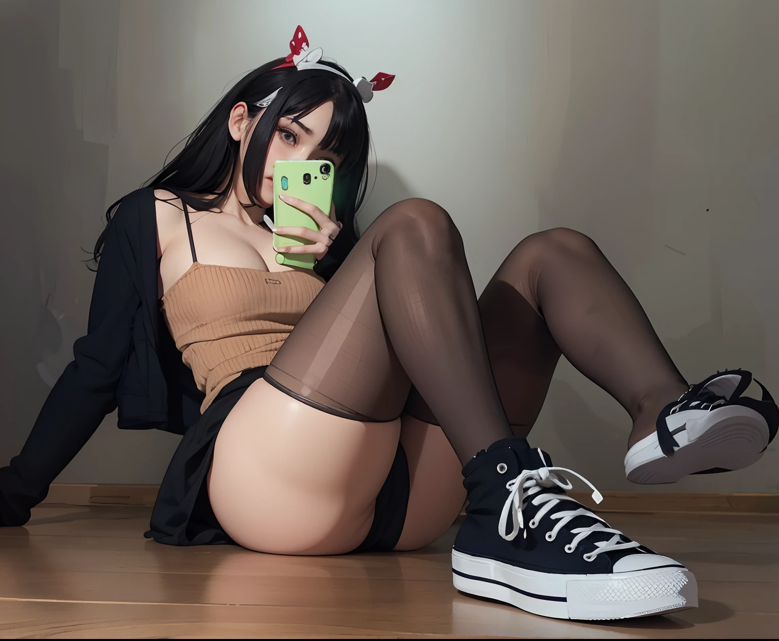 Araffe sitting on the floor with her cell phone in her hand, Anime Girl Cosplay, The anime girl is crouching, cosplay, Chica de anime en la vida real, seductora chica de anime, Anime de cosplay, Chica anime, Hermosa chica de anime en cuclillas, Anime Waifu, Atractiva chica de anime, Pose de anime, cosplay profesional, Inspirado en el anime, pose sexy, cosplay realista, cosplay completo