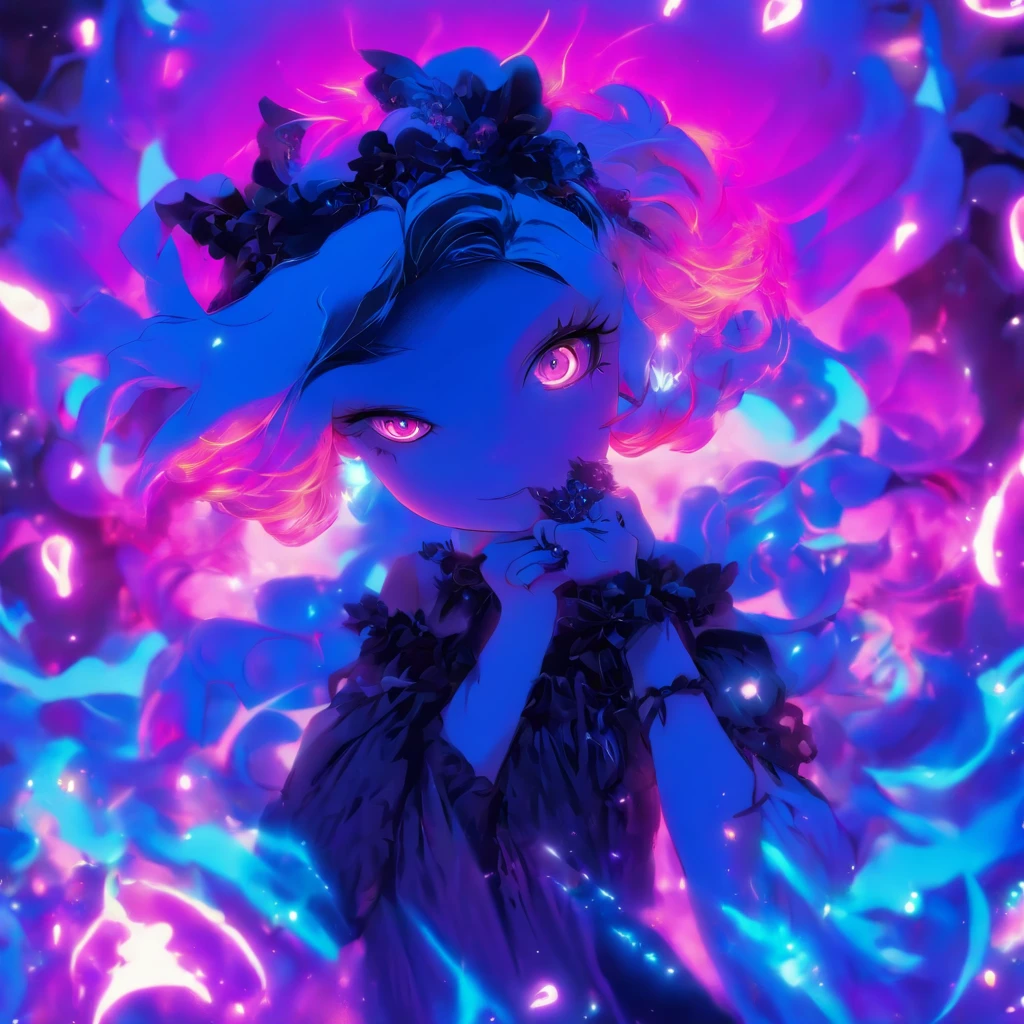 upper body of dark goddess, ((silhouette)), (((dark background))), beautiful scary goddess of night, dynamic pose, dramatic shadows, dark fantasy