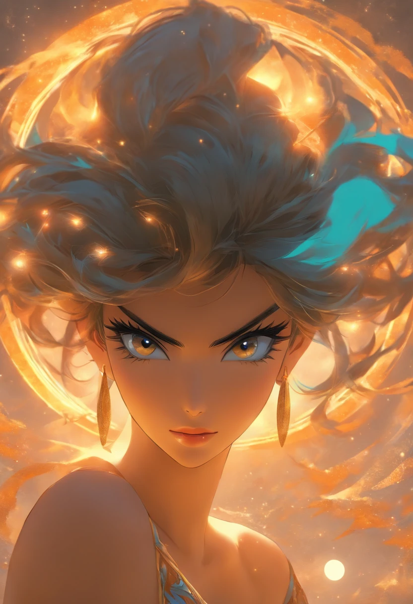 (((sexy woman))) best quality, ultra-high resolution, 4K detailed CG, master piece,Astarte,Arab woman,short hair,((Winging Moon Head)),((Winging Moon Circle)),Earrings , necklace, Arab clothing, Phoenician mythology, Arabic painting style, aesthetics, Beautiful image, depth of field, centered on canvas