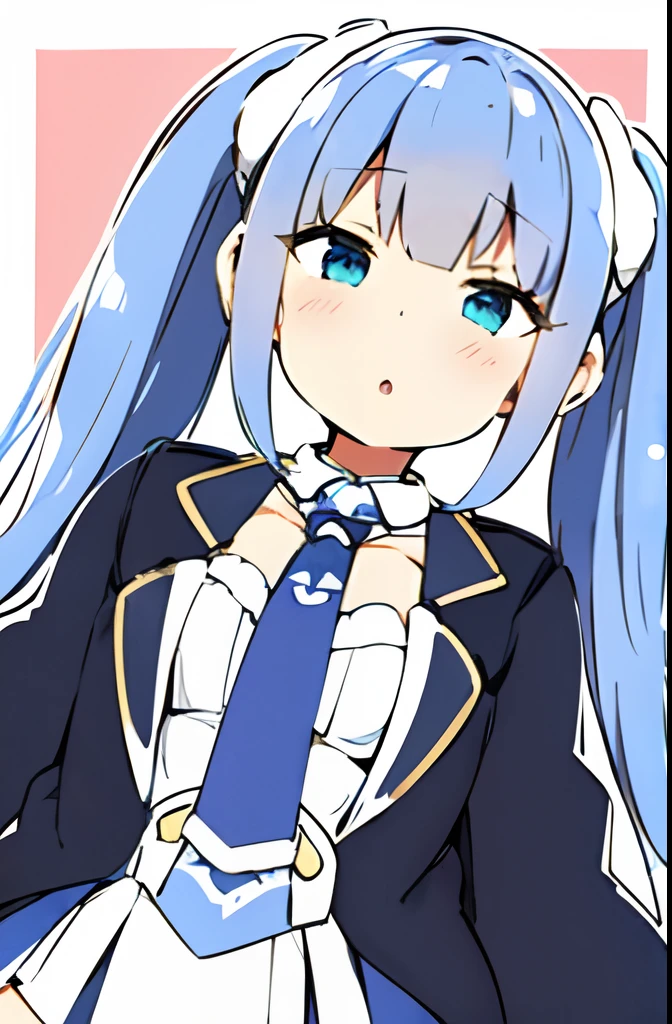 1girl, azur_lane, blue_eyes, blue_hair, blue_neckwear, bored, buttons, commentary_request, full_body, hair_twirling, jacket, long_sleeves, lying, medium_hair, no_shoes, on_side, open_mouth, partial_commentary, pleated_skirt, shirotae_moyashi, shirt, simple_background, skirt, solo, thighhighs, thighs, twintails, vincennes_(azur_lane), white_background, white_shirt, zettai_ryouiki