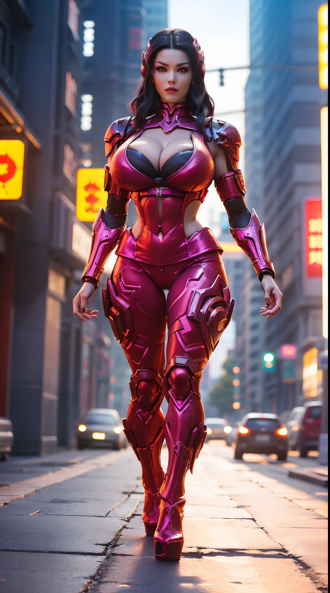 (DRAGON QUEEN), (HUGE FAKE BOOBS:1.3), (BEAUTIFUL FACE), (CYBERPUNK STREET CITY BACKGROUND), (RED CYBER MECHA BRA), (CLEAVAGE), (SKINTIGHT YOGA PANTS), (HIGH HEELS), (PERFECT BODY:1.2), (FULL BODY VIEW), (LOOKING AT VIEWER), (WALKING DOWN:1.3), MUSCULAR BODY, MUSCLE ABS, UHD, 8K, 1080P.