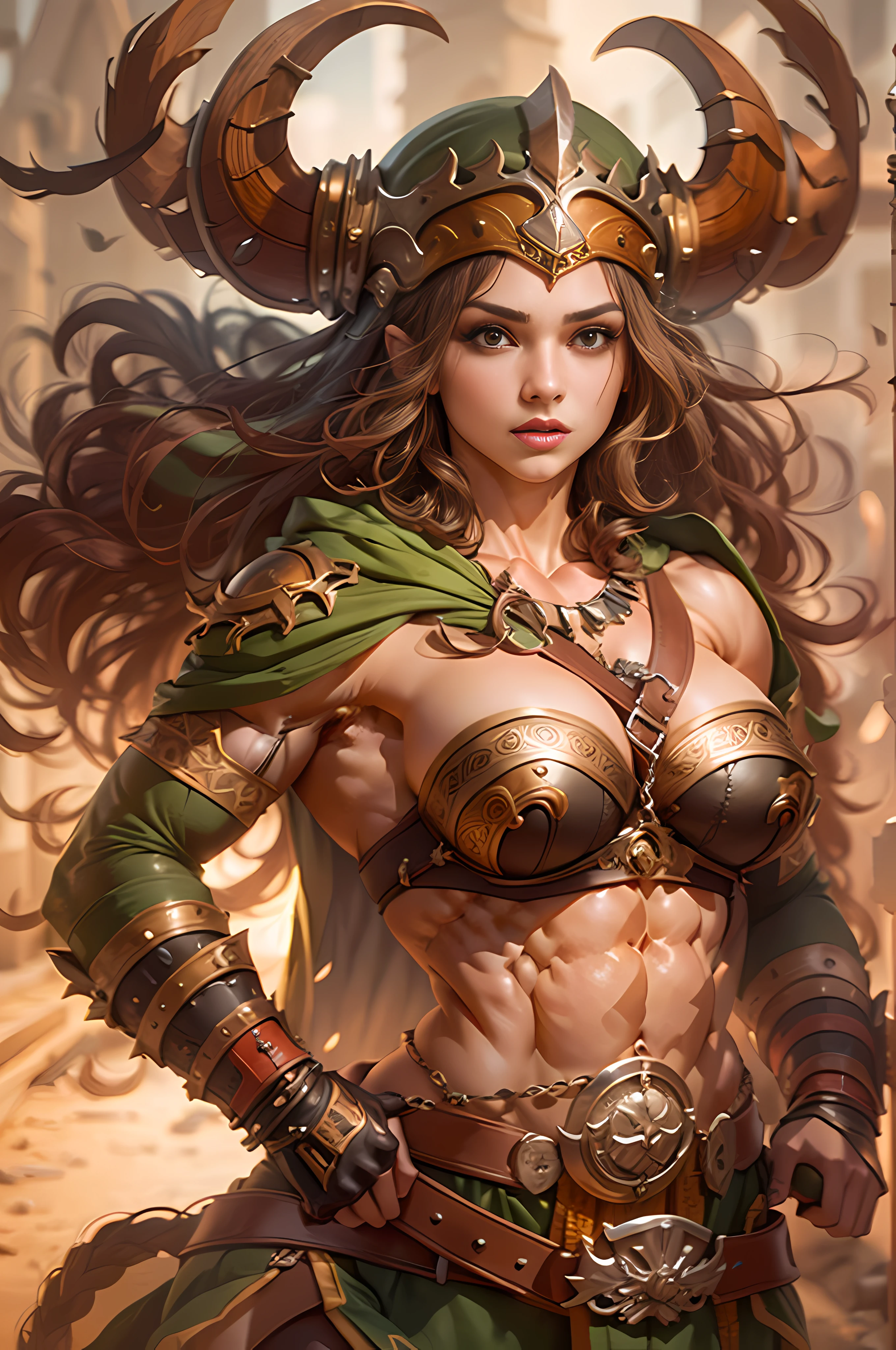 (Masterpiece, ultra detailed: 2), (best quality: 2), (beautiful woman: 2), (beautiful face: 2), venus body, viking warrior woman, ((muscular)), (big breasts: 1.7), sexy