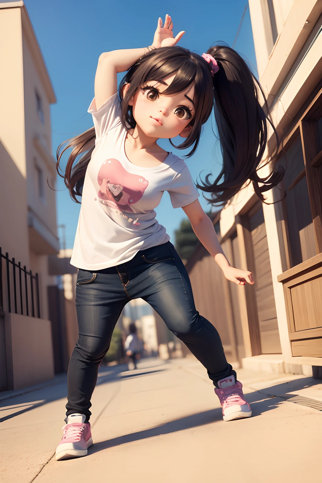 1 extremely cute girl，High quality cartoon pictures，estilo cartoon 3d，Full body like，Moe new big head