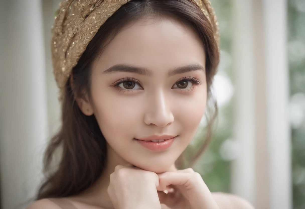 mito,Silvertone,gold,Scroll,batik,treasure,Universe, Face the camera, Smile, 19 year old girl, Cute girl, Beautiful girl, Indonesian model, Fair and healthy skin, Delicate eyes, Full body photo, Small eye drops in one hand